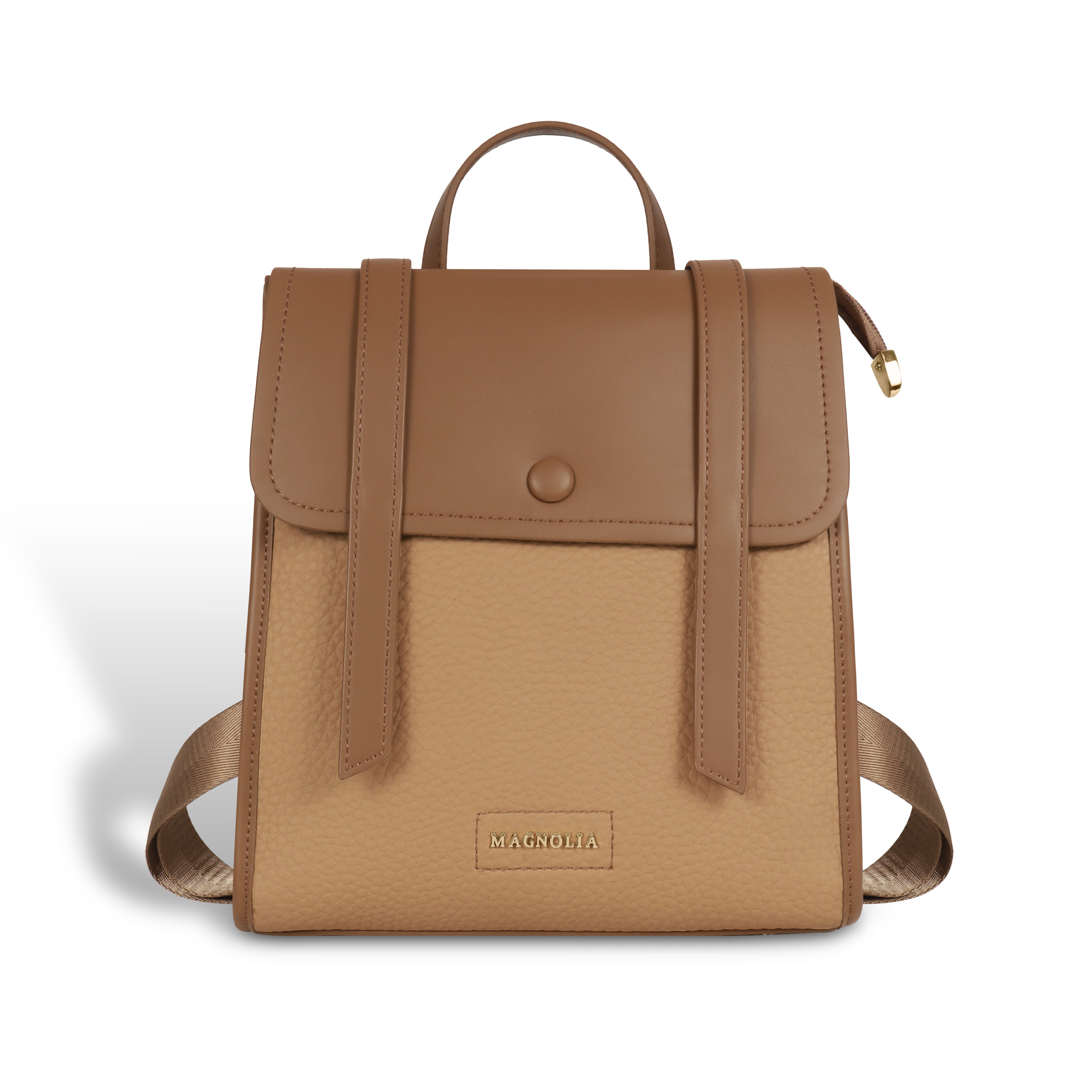 Magnolia Tan Vegan Leather Backpack for Women | 10.5L Stylish Casual Daypack with Long Strap