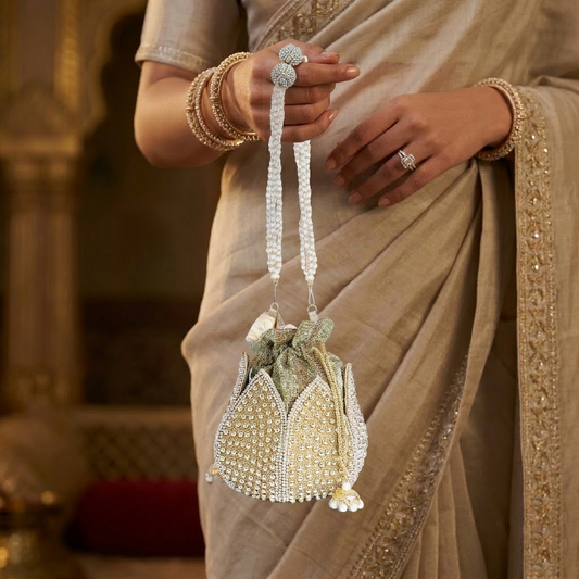 Magnolia Silver Jute Embroidery Women Potli