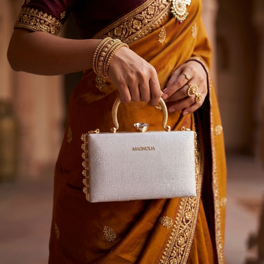Magnolia Rose Gold Jute Gillter Women Clutch