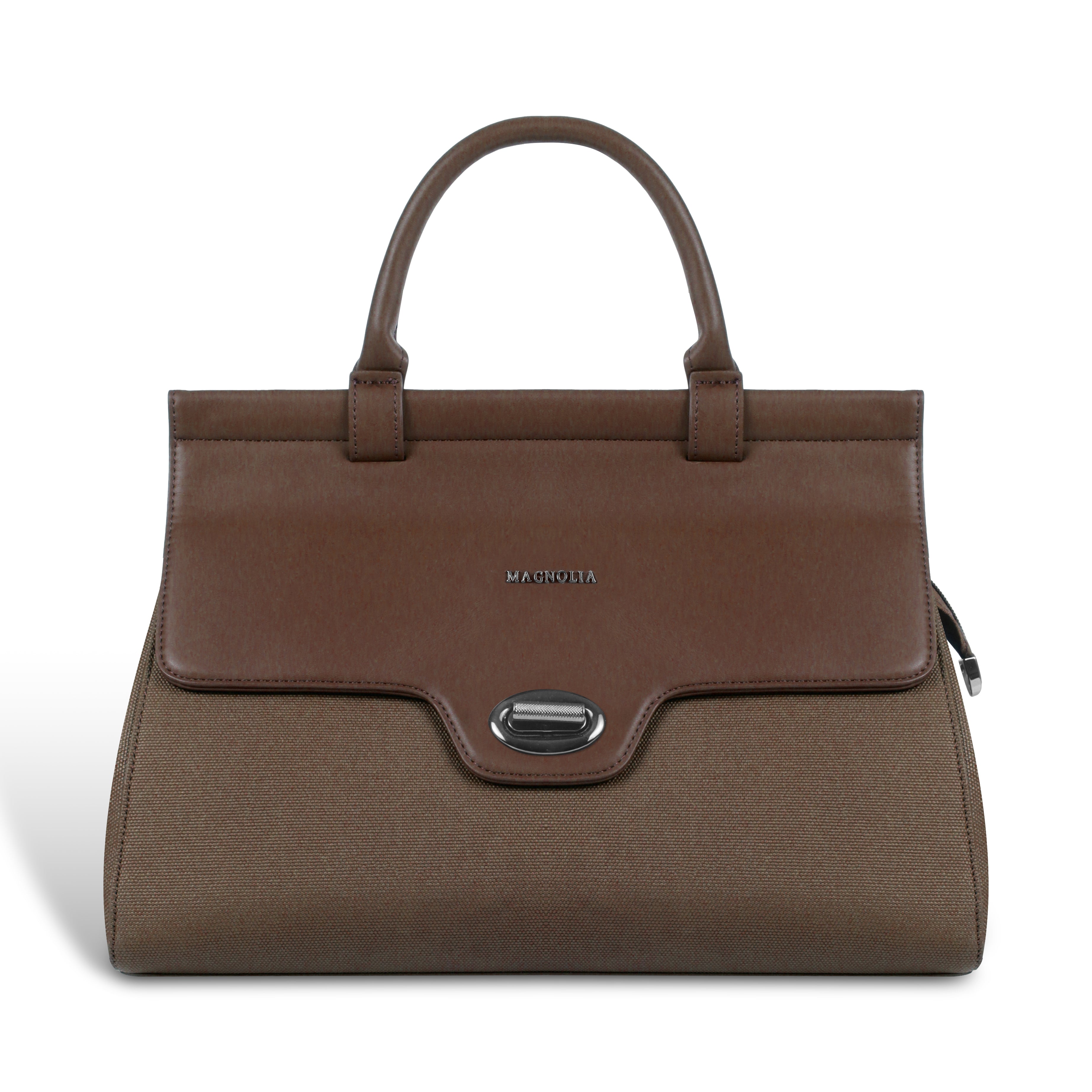 Magnolia Handbag |Brown | Premium PU Leather & Canvas | Work & Formal Bag