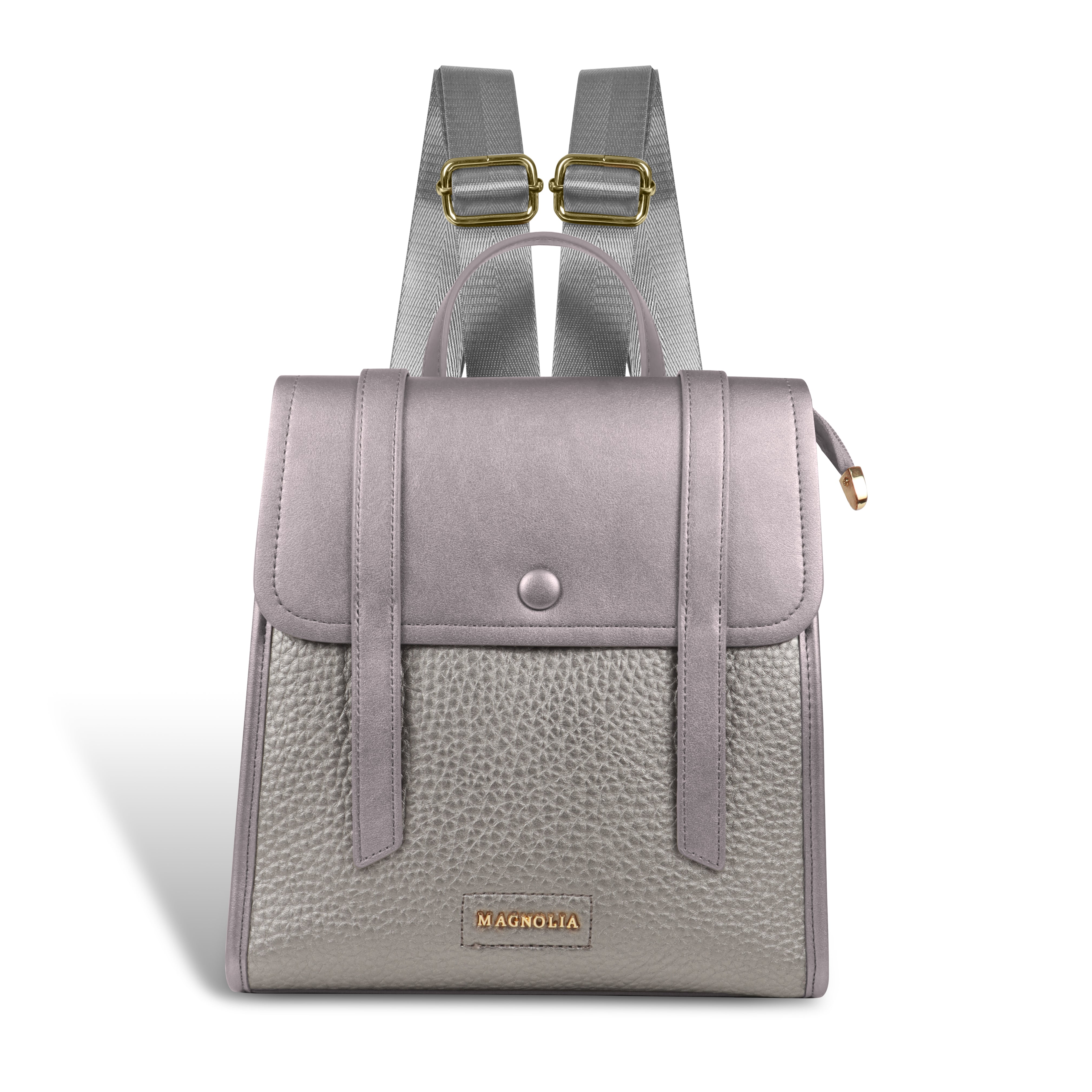 Magnolia Silver Vegan Leather Backpack for Women | 10.5L Stylish Casual Daypack with Long Strap