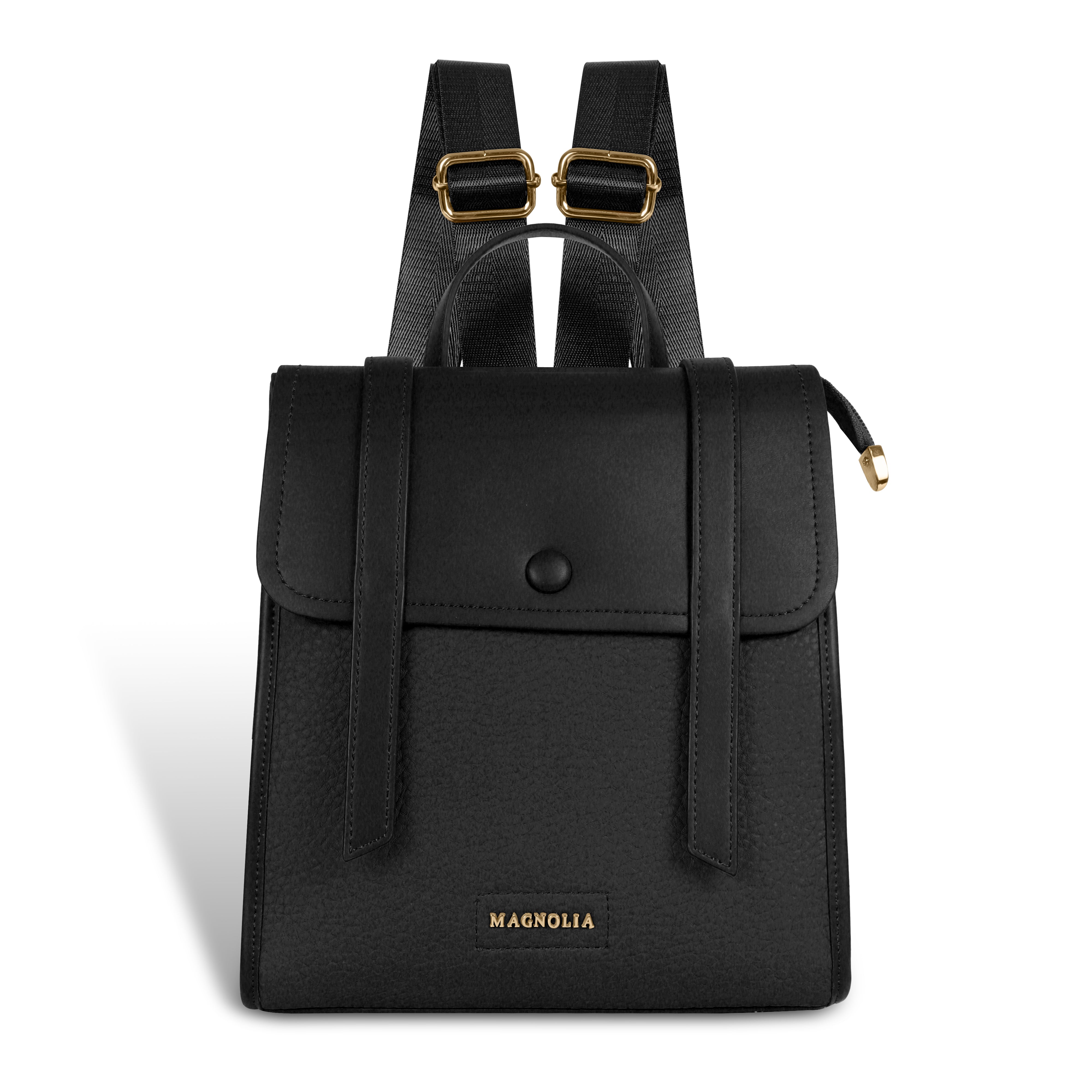 Magnolia Black Vegan Leather Backpack for Women | 10.5L Stylish Casual Daypack with Long Strap