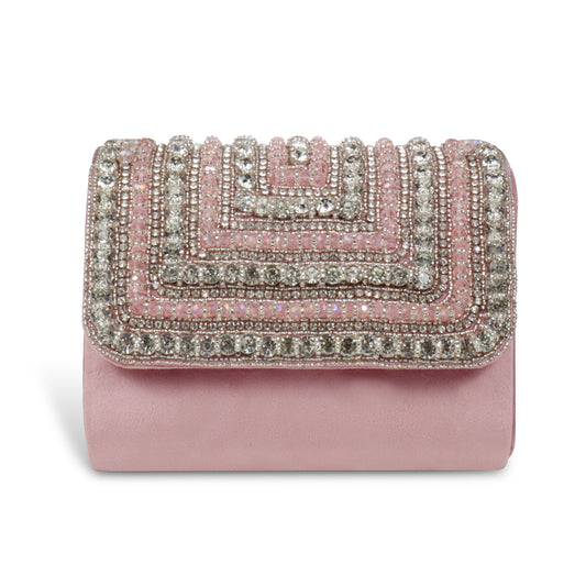 Magnolia Pink Velvet Embellished Women Clutch