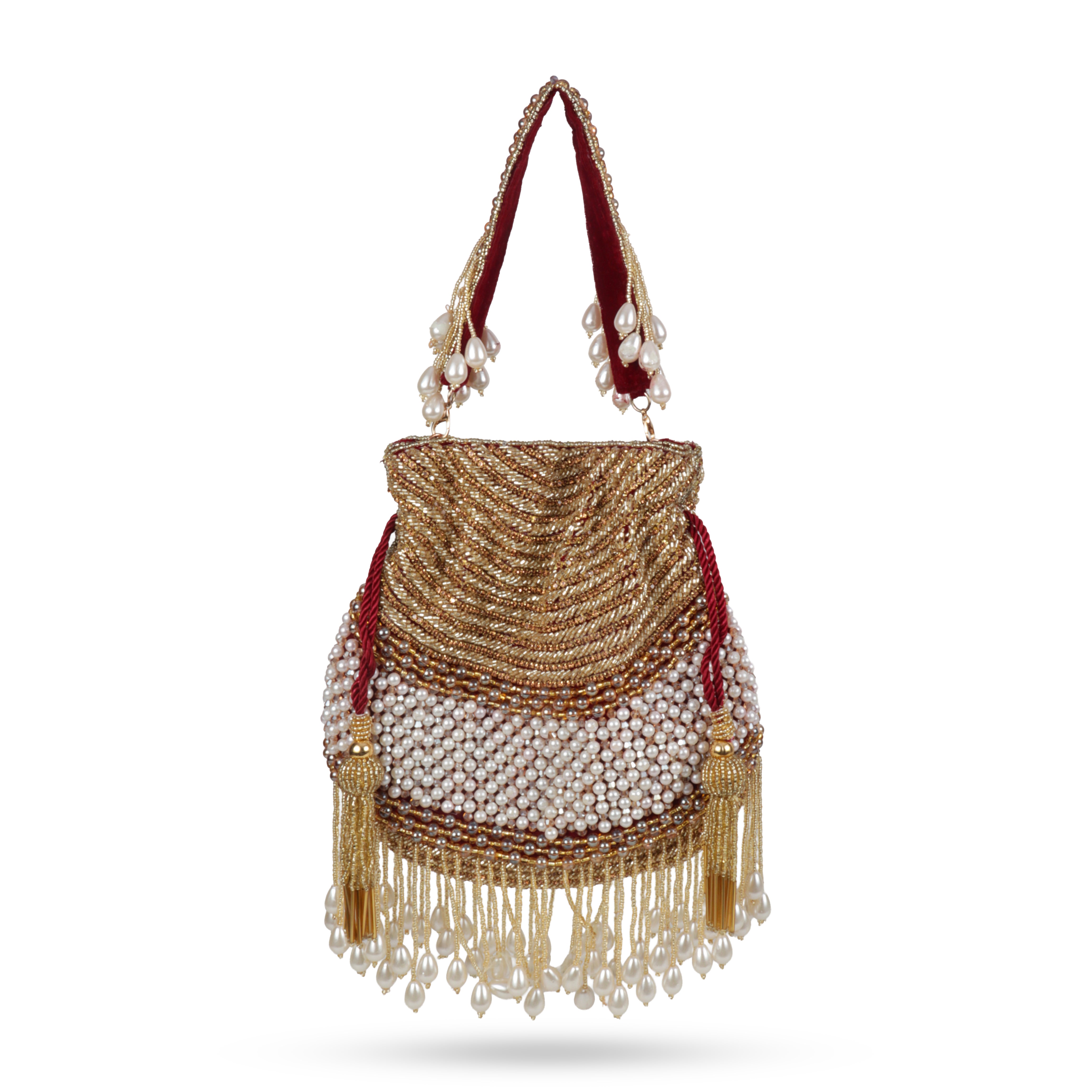 Magnolia Luxe Gold Bridal & Party Clutch with Pearl & Beaded Tassels