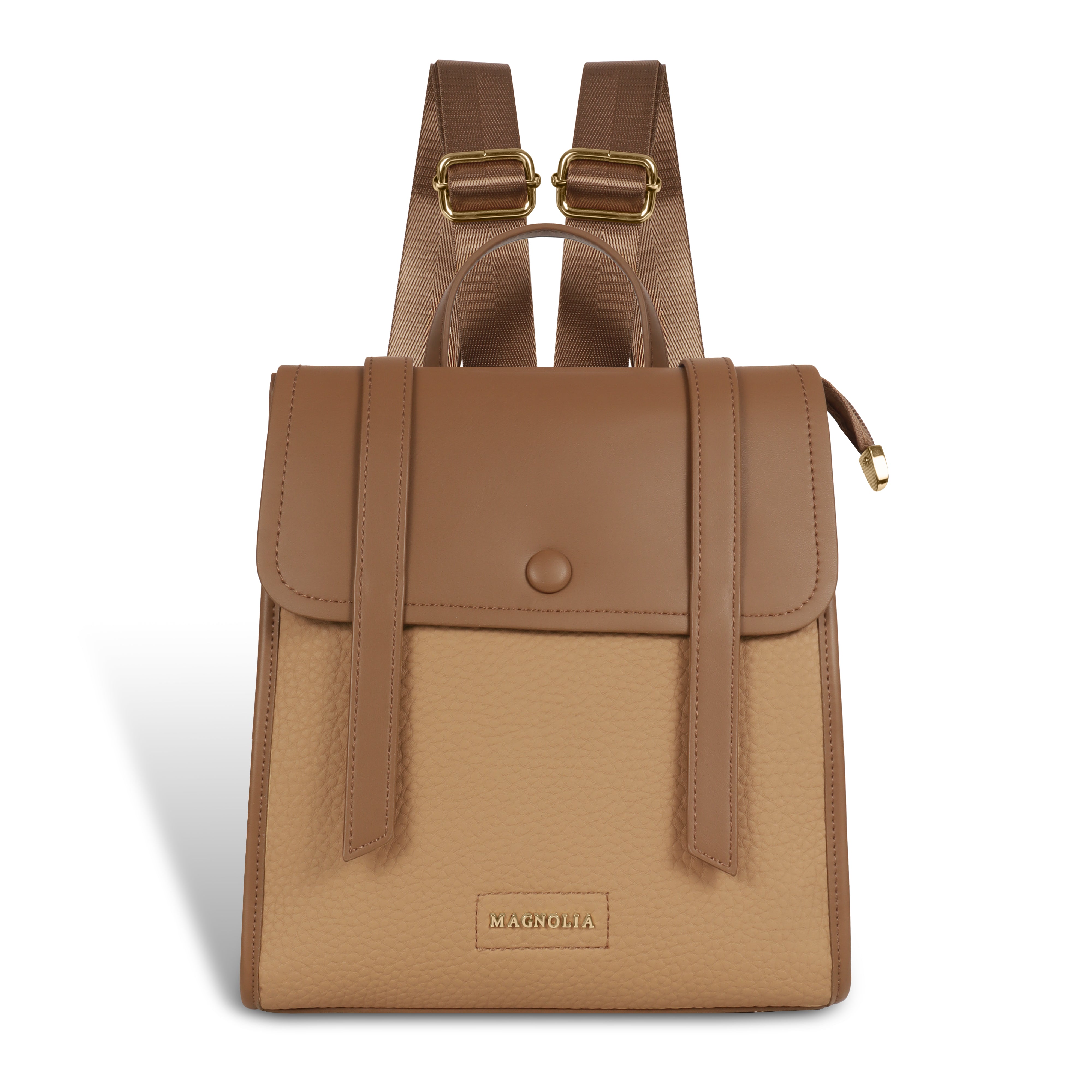 Magnolia Tan Vegan Leather Backpack for Women | 10.5L Stylish Casual Daypack with Long Strap