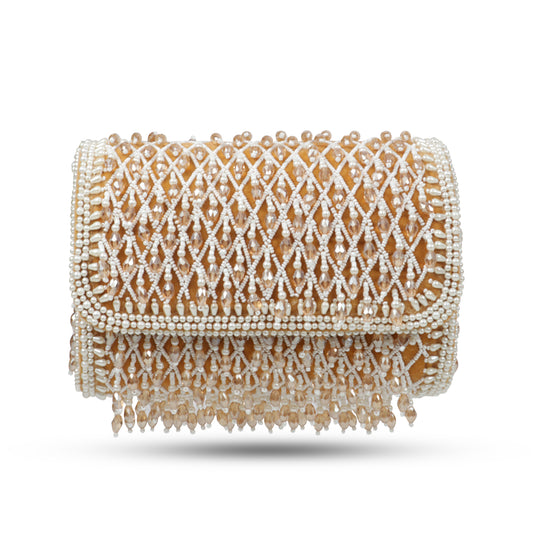 Magnolia Beige Velvet Embellished Women Clutch