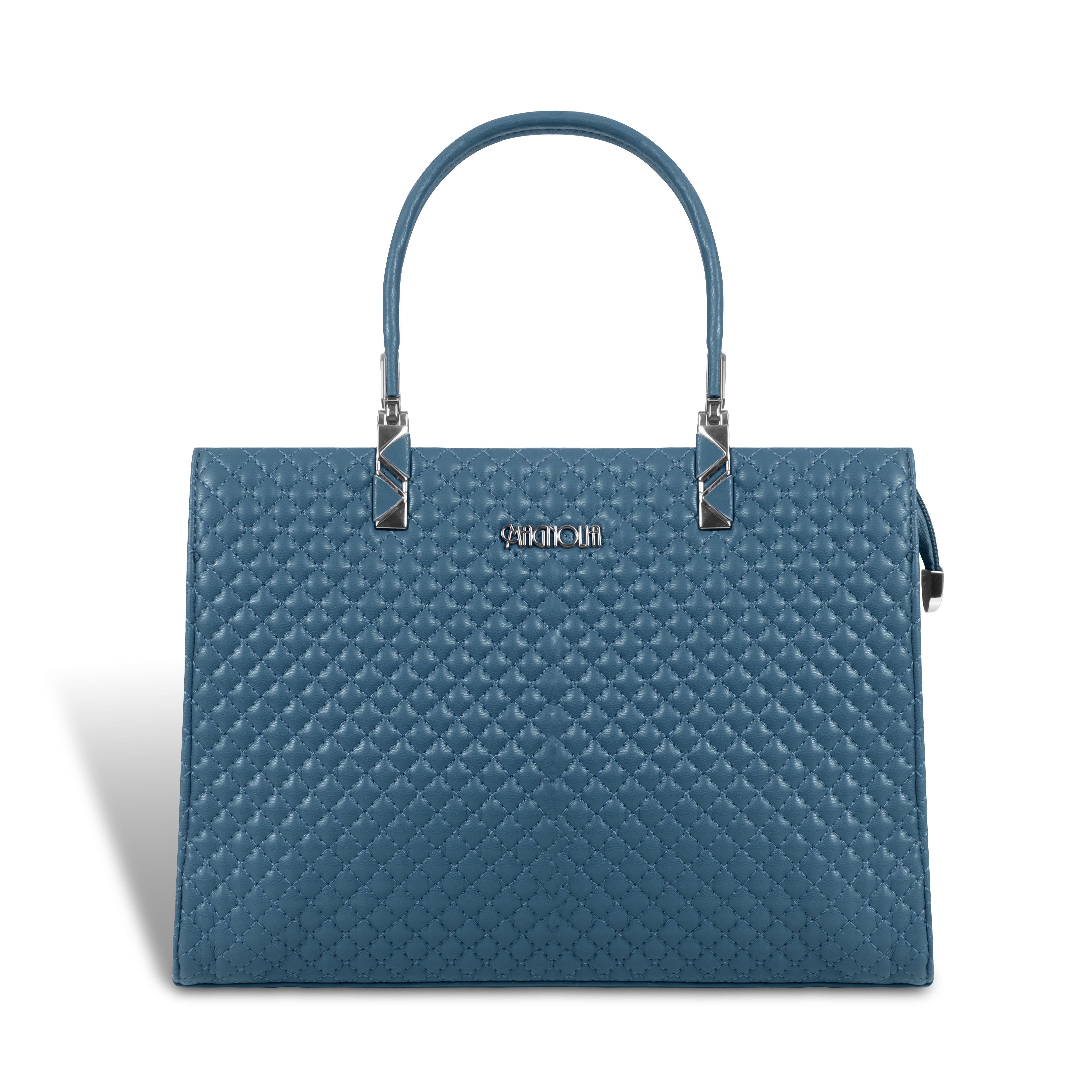 Magnolia Blue Quilted Faux Leather Handbag for Women | 10.5L Stylish Everyday & Office Use Bag with Long Strap