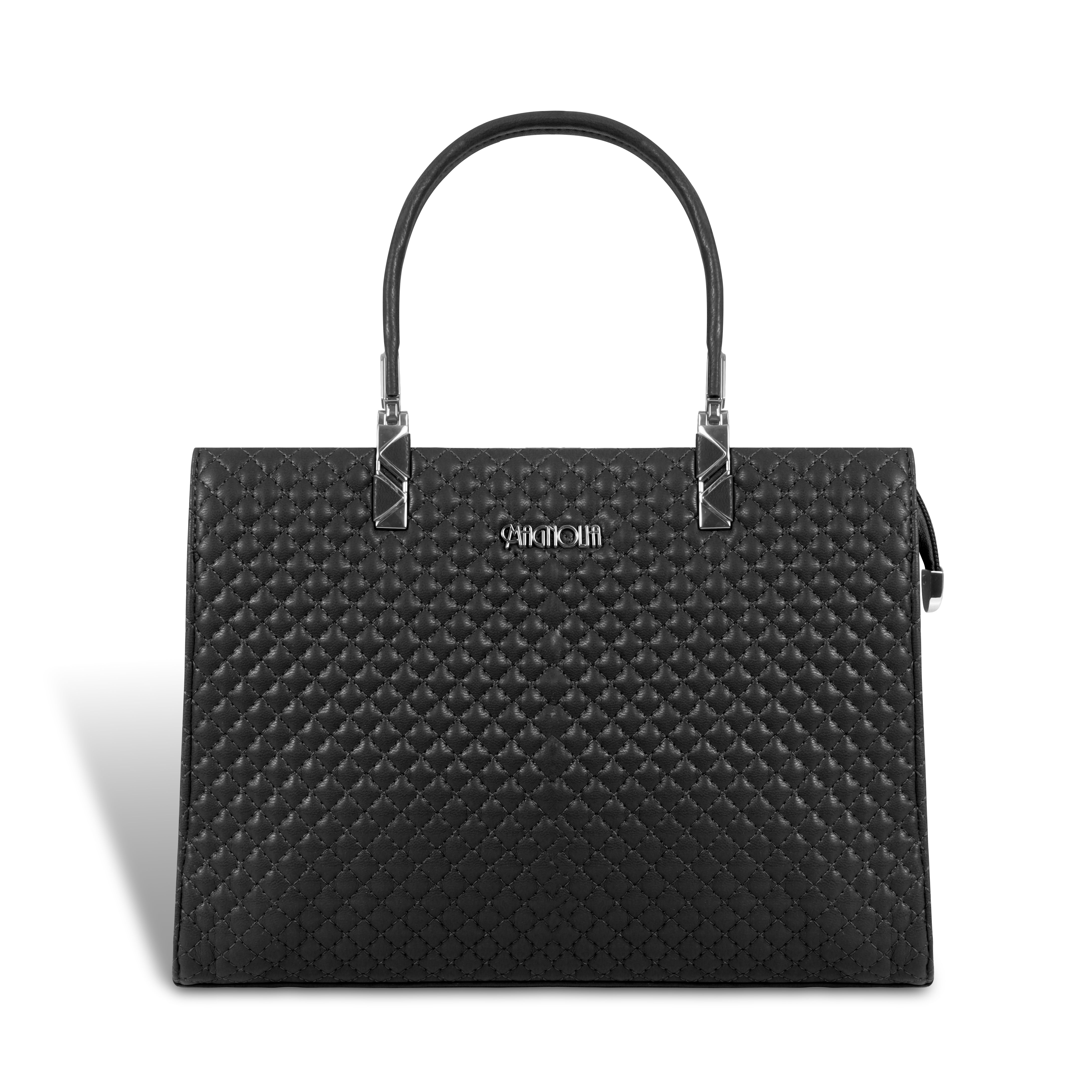 Magnolia Black Quilted Faux Leather Handbag for Women | 10.5L Stylish Everyday & Office Use Bag with Long Strap