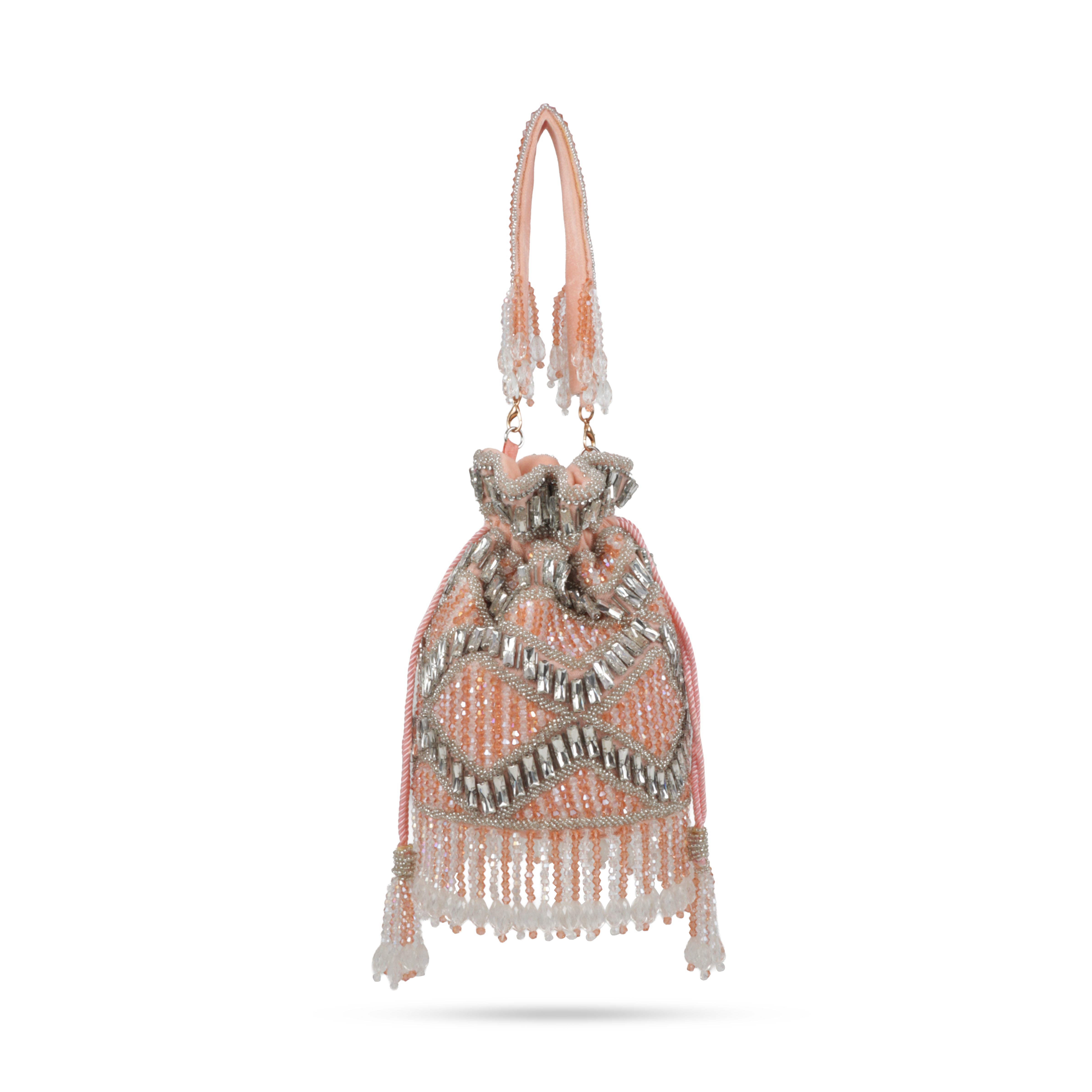 Magnolia Velvet Embroidered Potli Bag – Peach