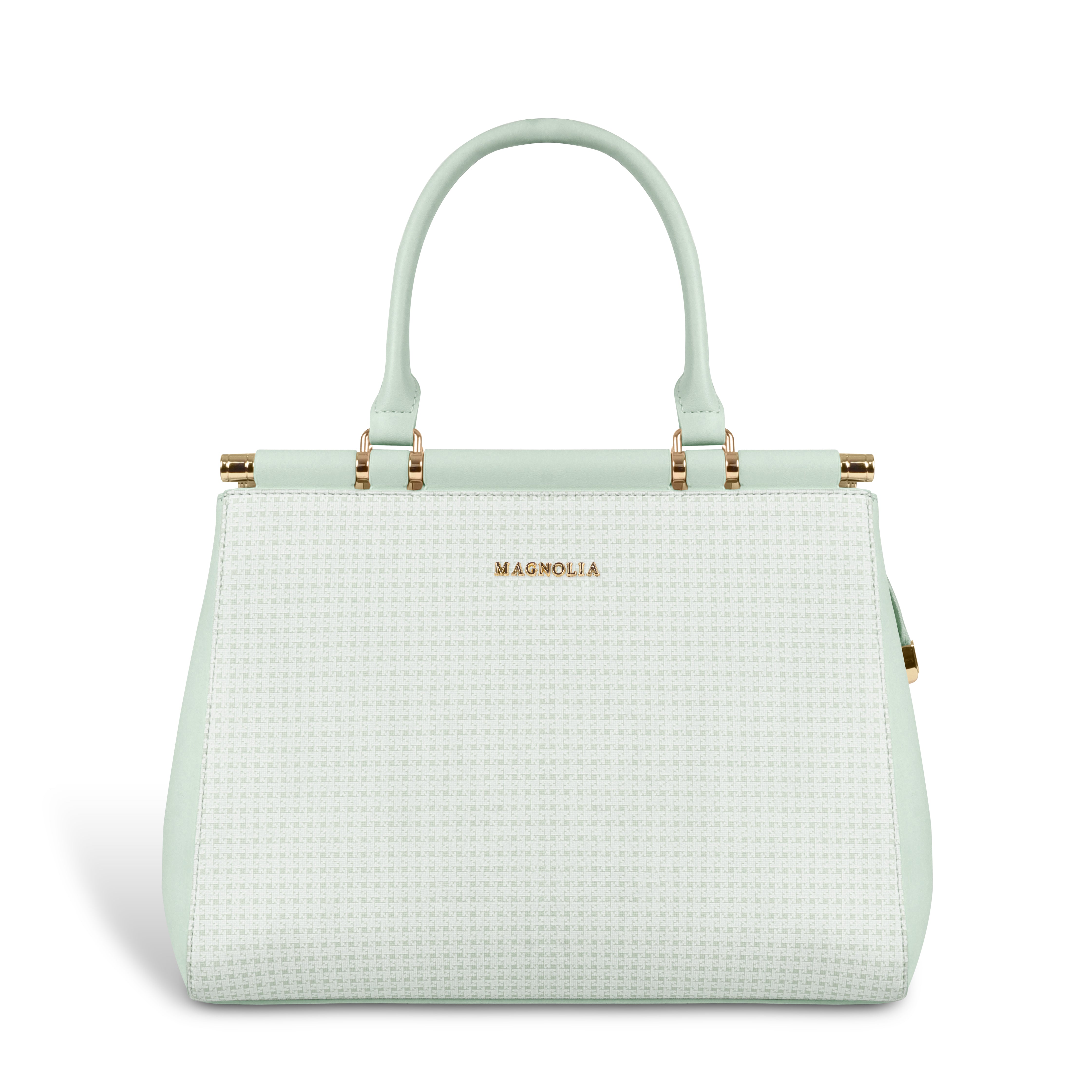 Magnolia Woven Texture Handbag | Mint Green & White | 10L Storage | Adjustable Strap | Spacious Interior