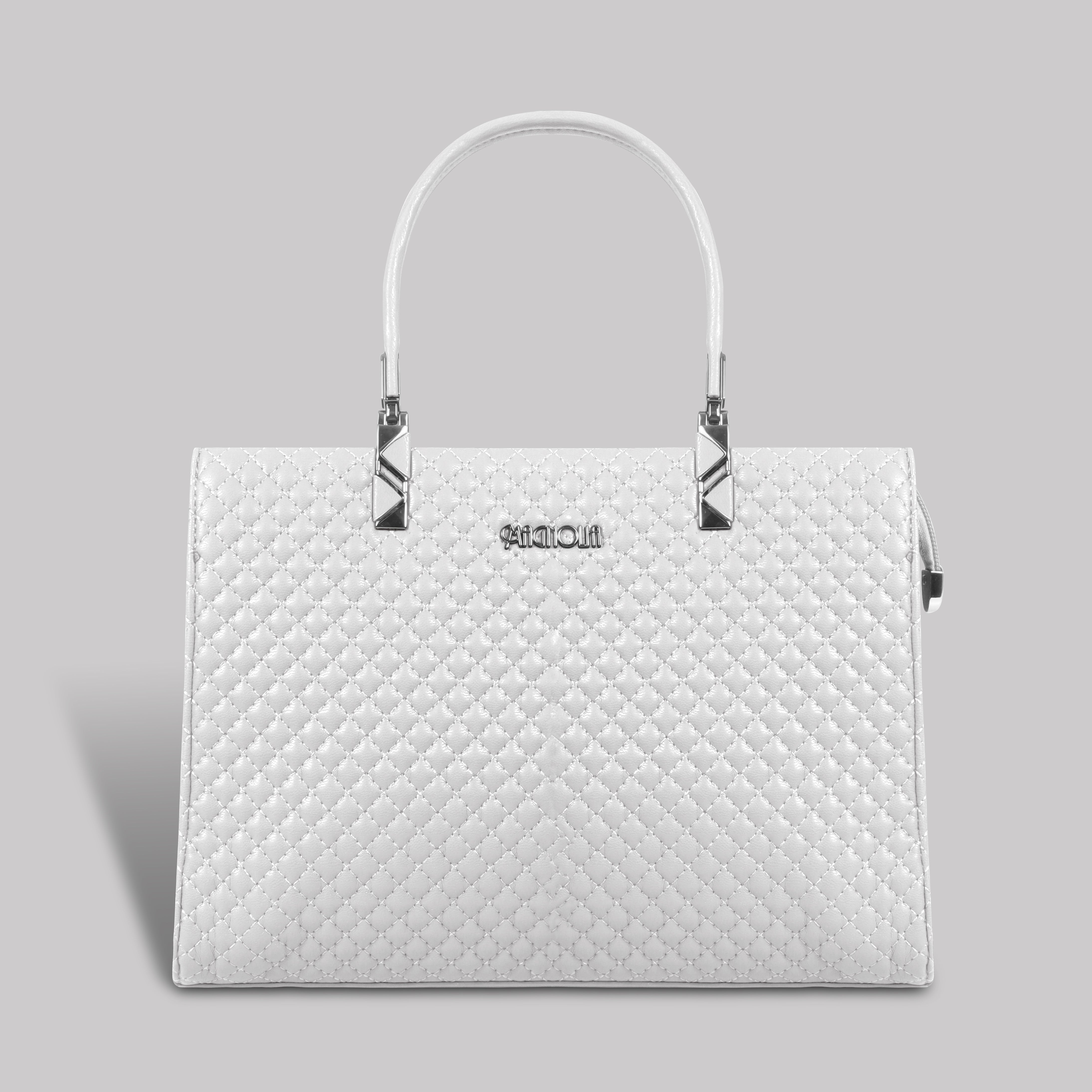 Magnolia White Quilted Faux Leather Handbag for Women | 10.5L Stylish Everyday & Office Use Bag with Long Strap