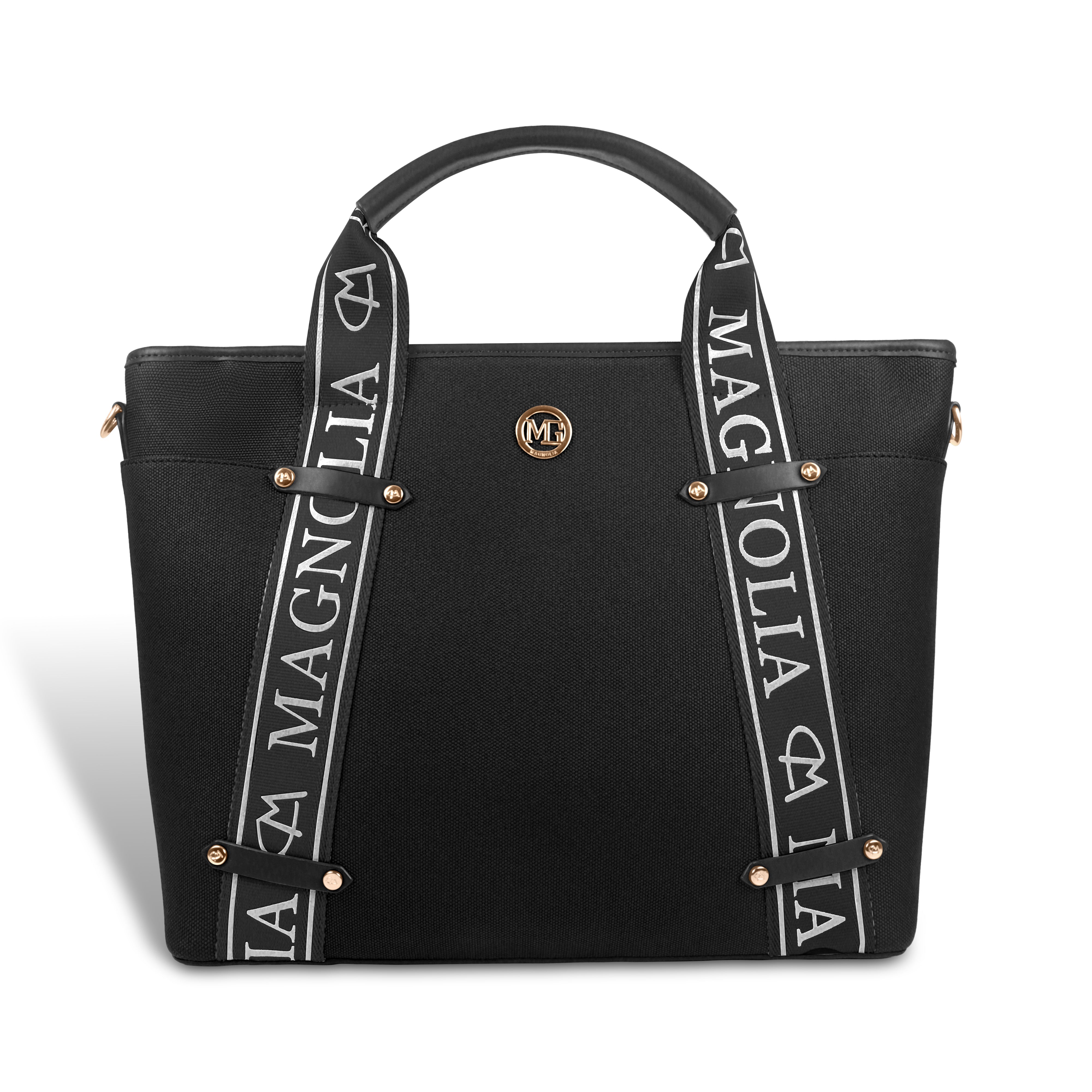 Magnolia® Vegan Leather Black Handbag – 15L Spacious Tote for Everyday & Work Use