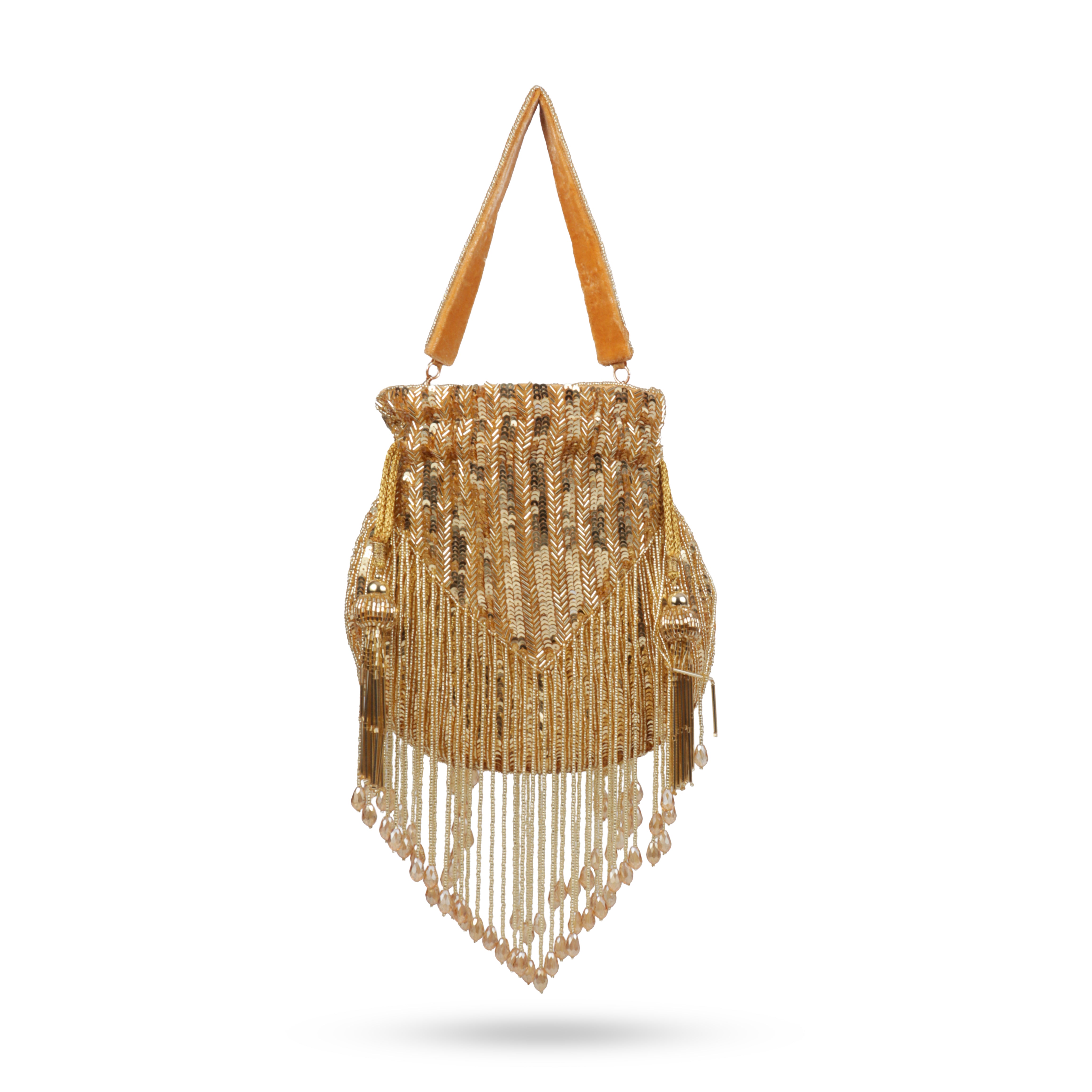 Magnolia Luxe Gold Bridal & Party Clutch Bag with Beaded Tassels