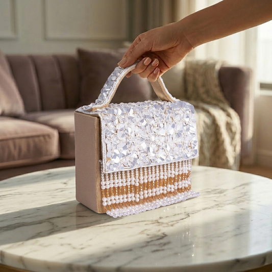 Magnolia Cream Velvet Embroidery Women Clutch