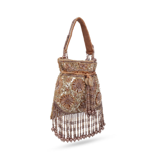 Magnolia Brown Velvet Embellished Women Potli