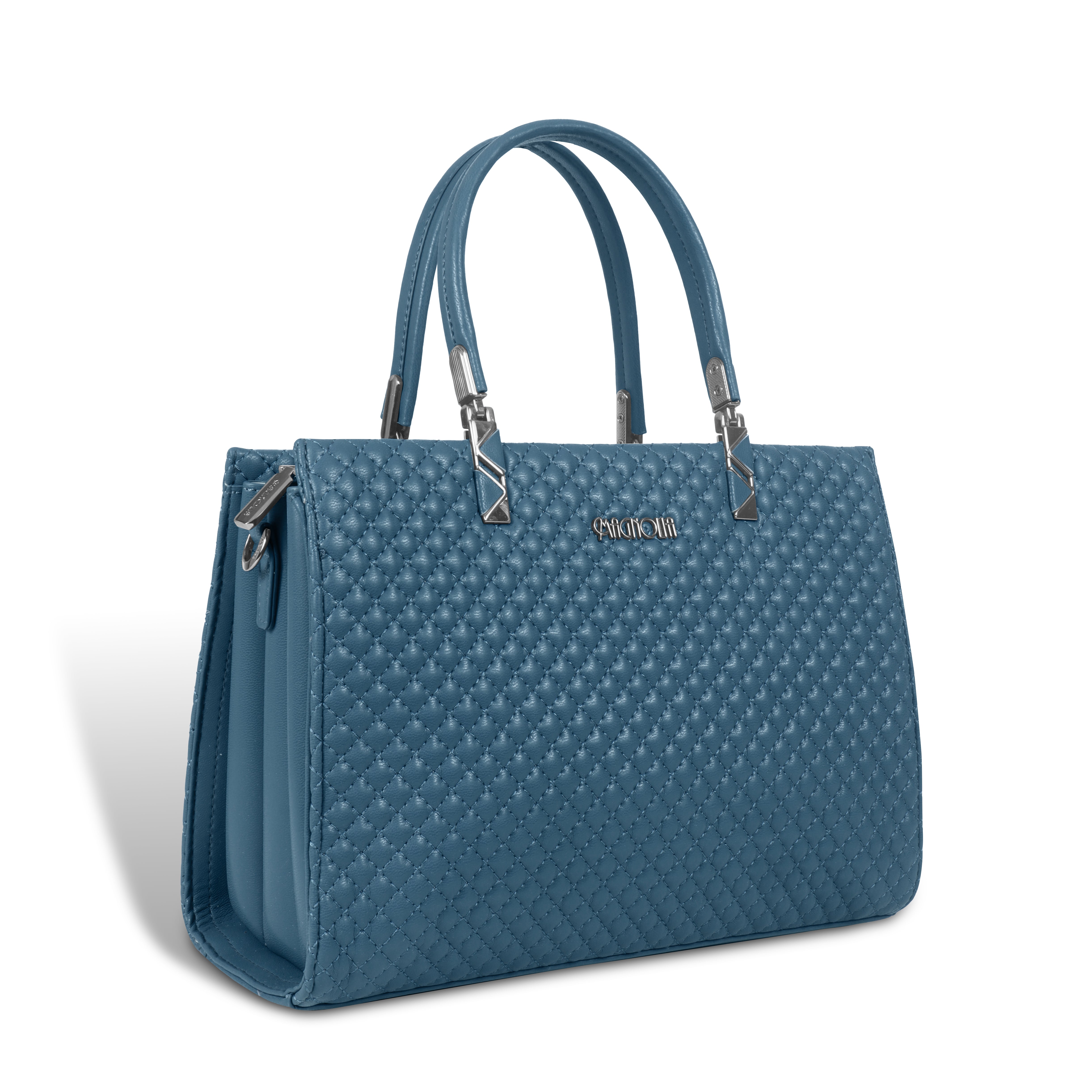 Magnolia Blue Quilted Faux Leather Handbag for Women | 10.5L Stylish Everyday & Office Use Bag with Long Strap
