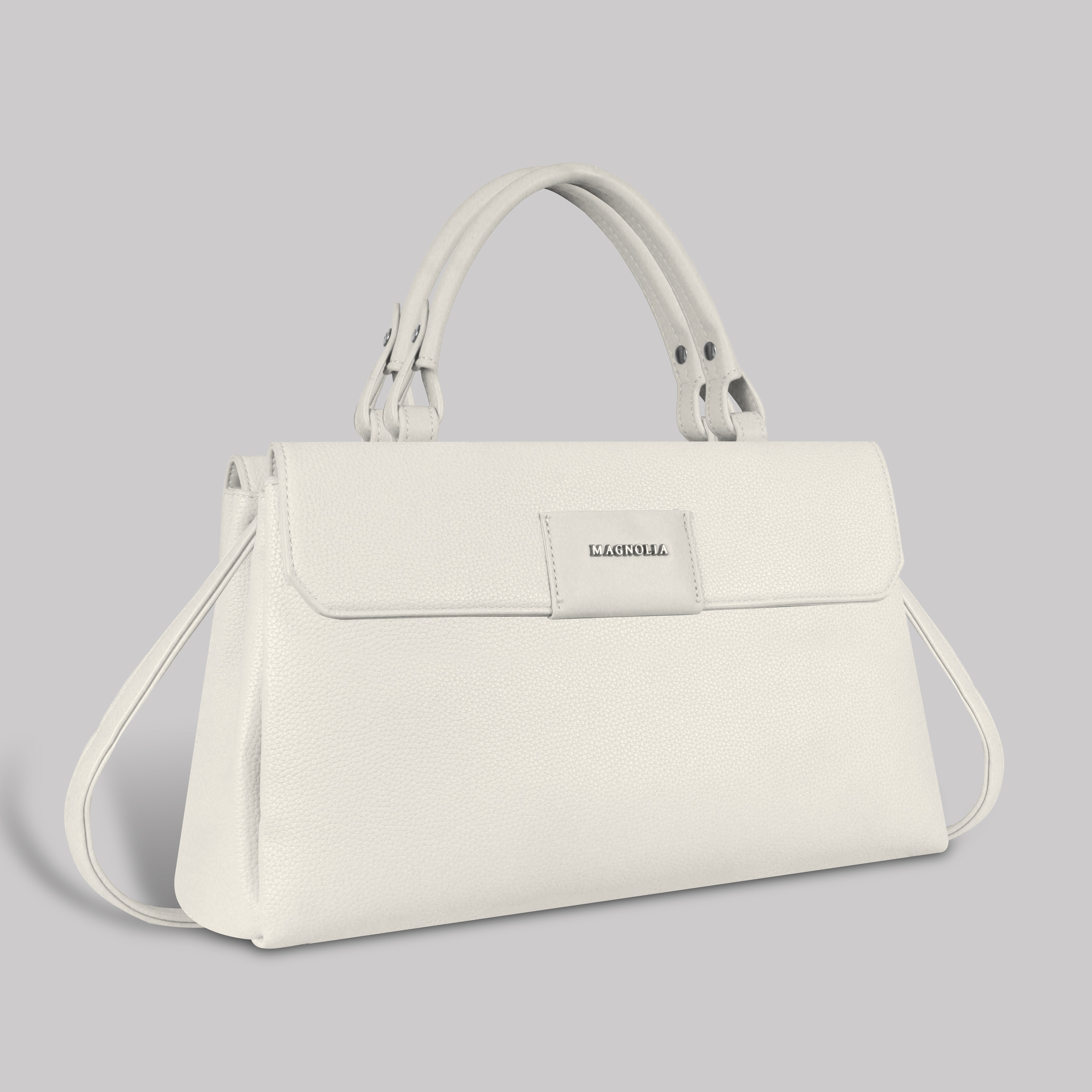 Magnolia Off-White Vegan Leather Handbag for Women | 12L Spacious Everyday & Work Bag with Long Strap