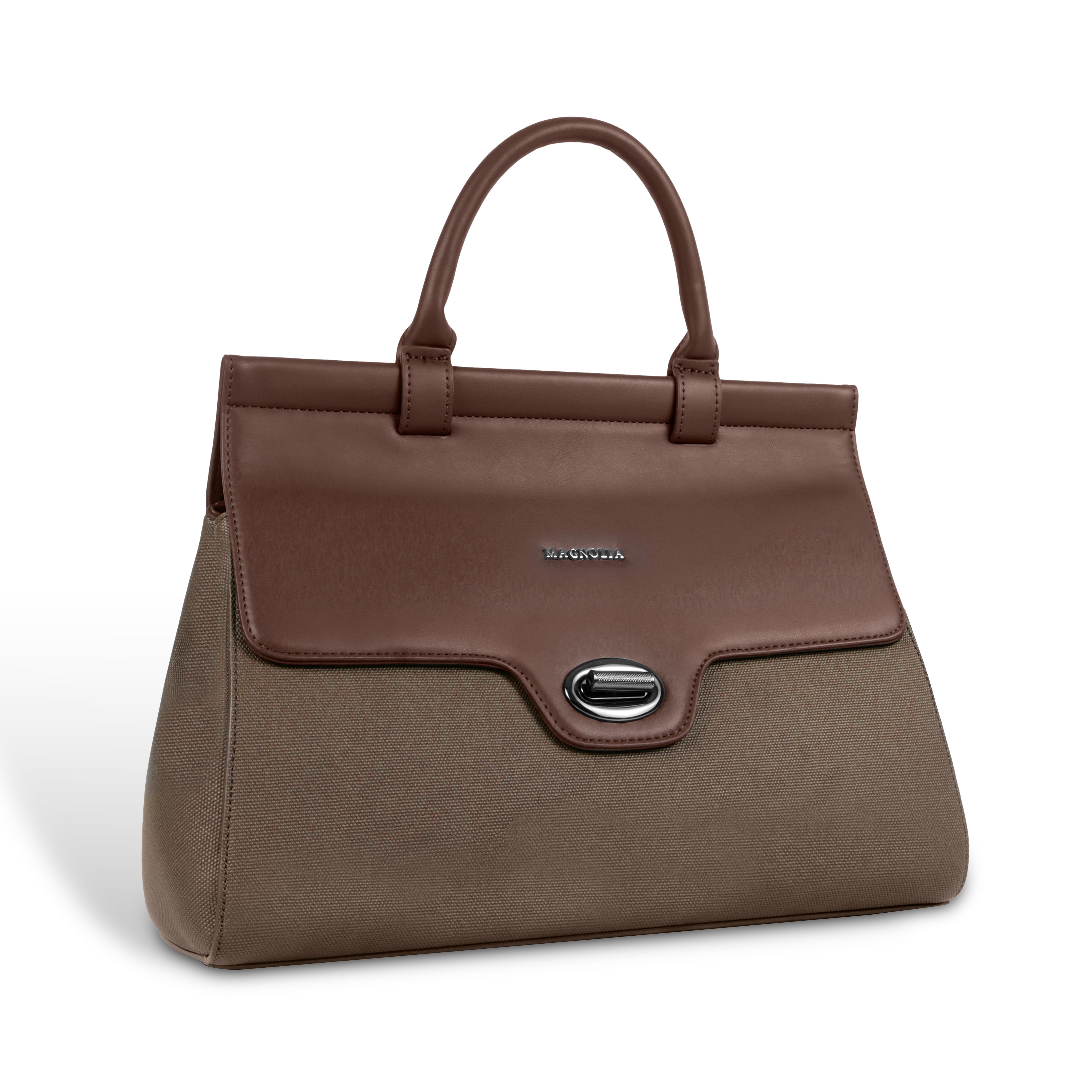 Magnolia Handbag |Brown | Premium PU Leather & Canvas | Work & Formal Bag