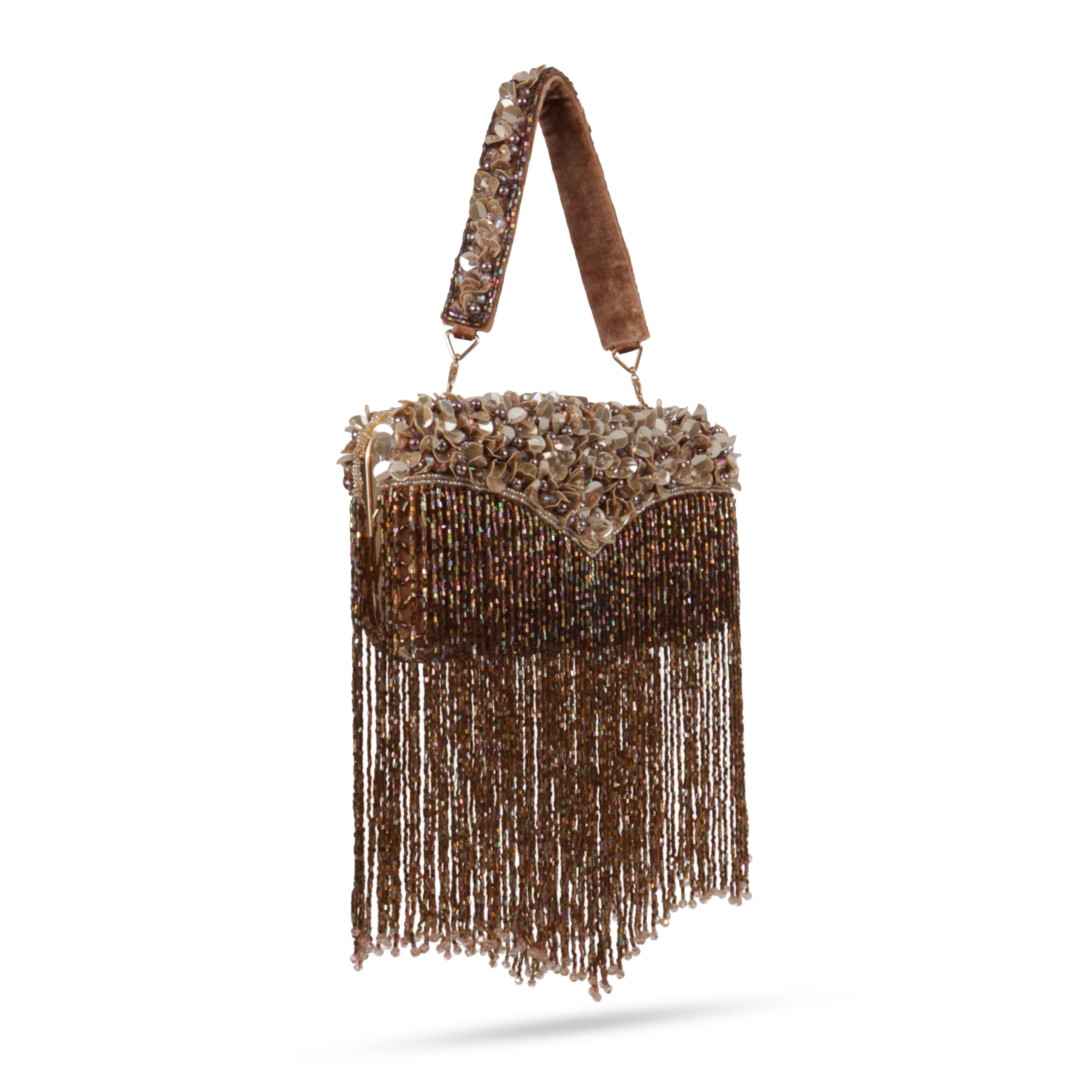 Magnolia-Luxe Brown Clutch with Embellished Fringe Detail