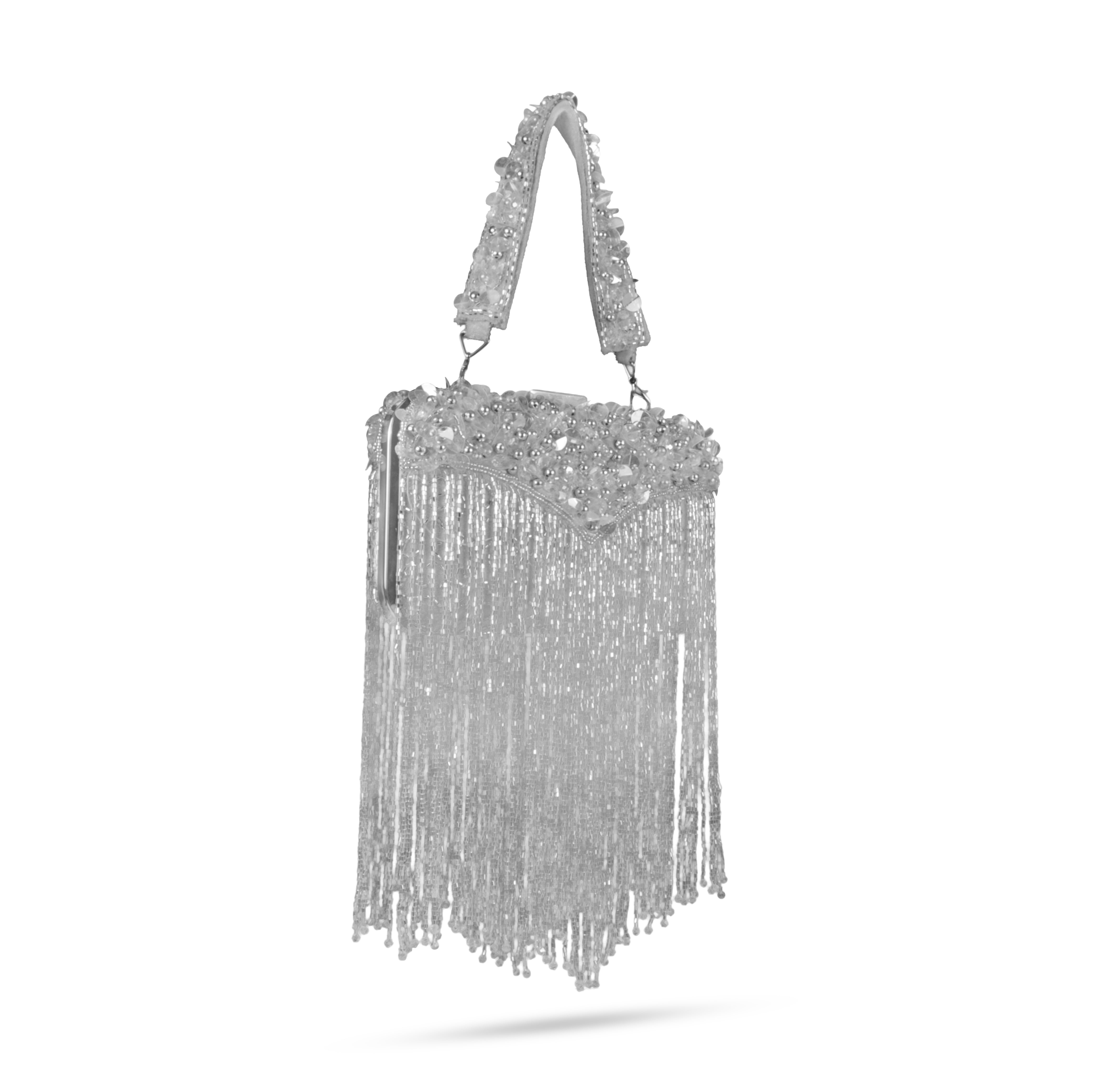 Magnolia-Luxe Silver Clutch with Embellished Fringe Detail