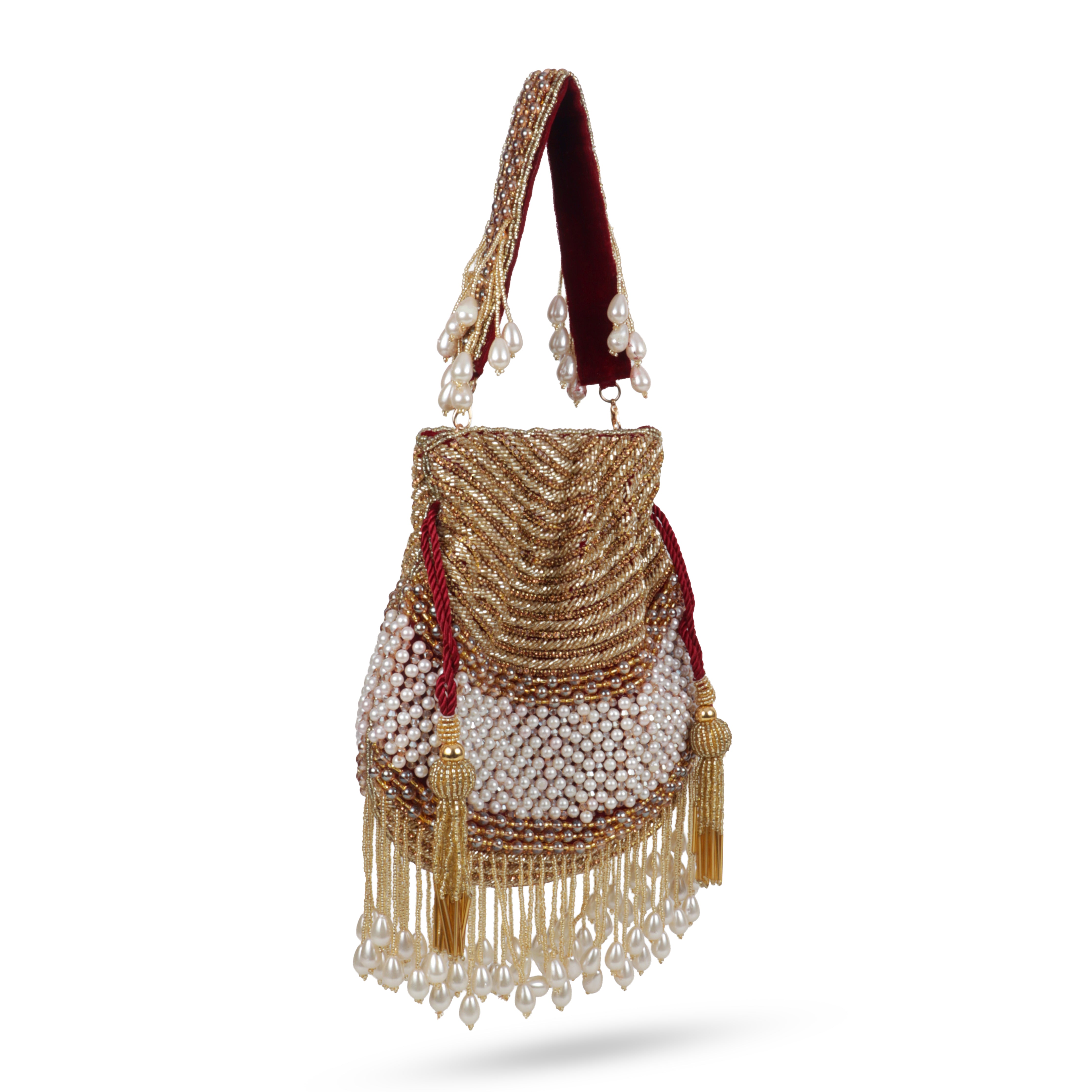 Magnolia Luxe Gold Bridal & Party Clutch with Pearl & Beaded Tassels