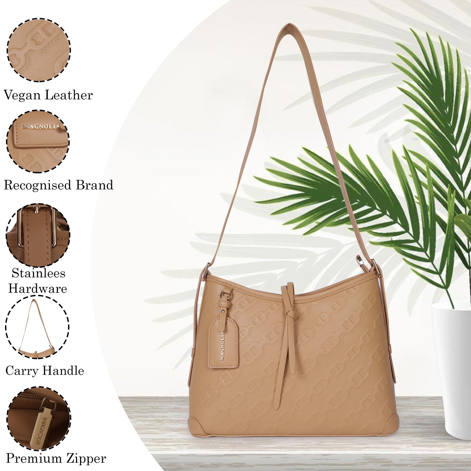 Magnolia Claire Embossed Crossbody Bag Caramel Brown