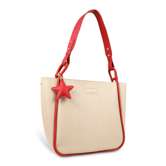 Stylish Leather Tote Bag with Star Charm & Spacious Interior