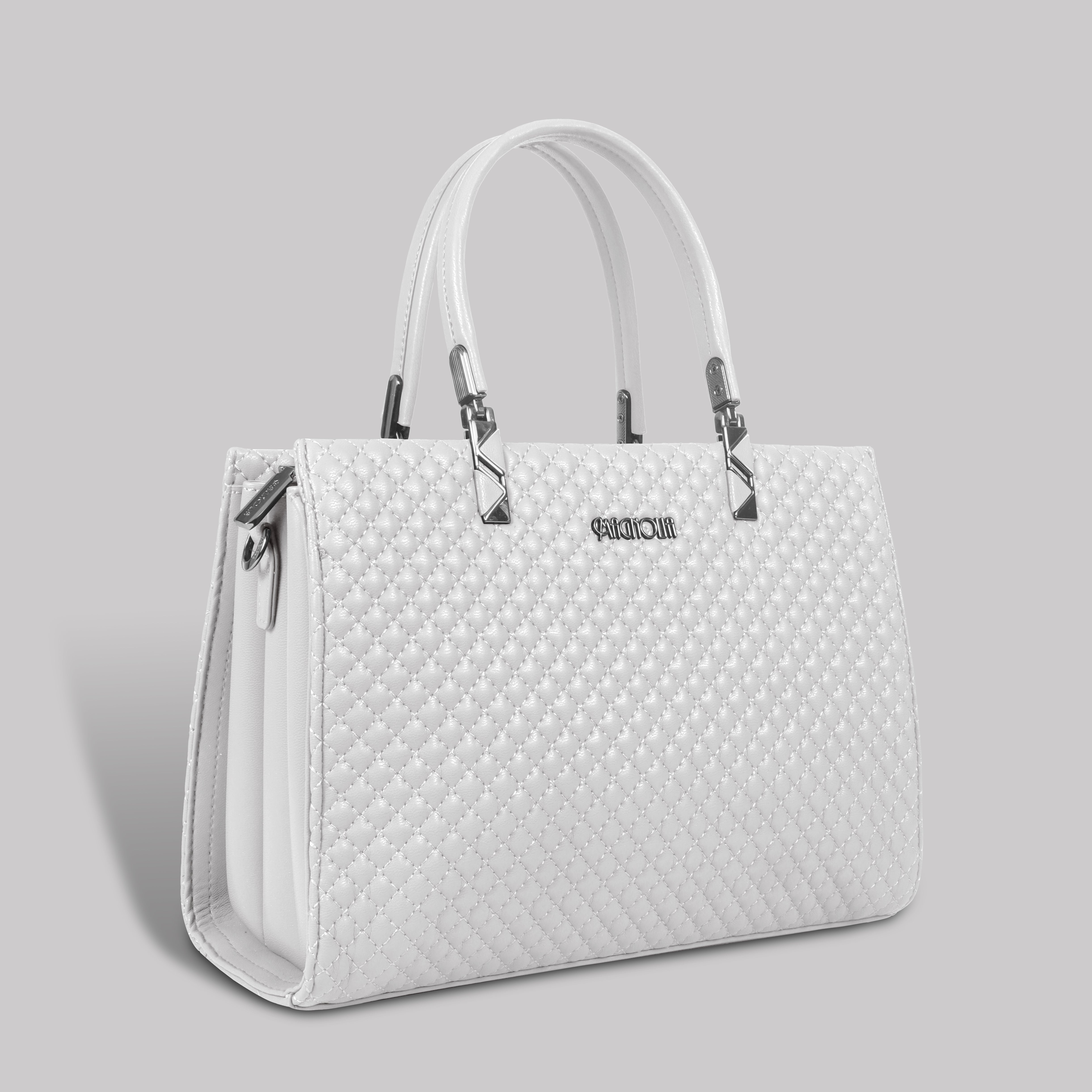 Magnolia White Quilted Faux Leather Handbag for Women | 10.5L Stylish Everyday & Office Use Bag with Long Strap