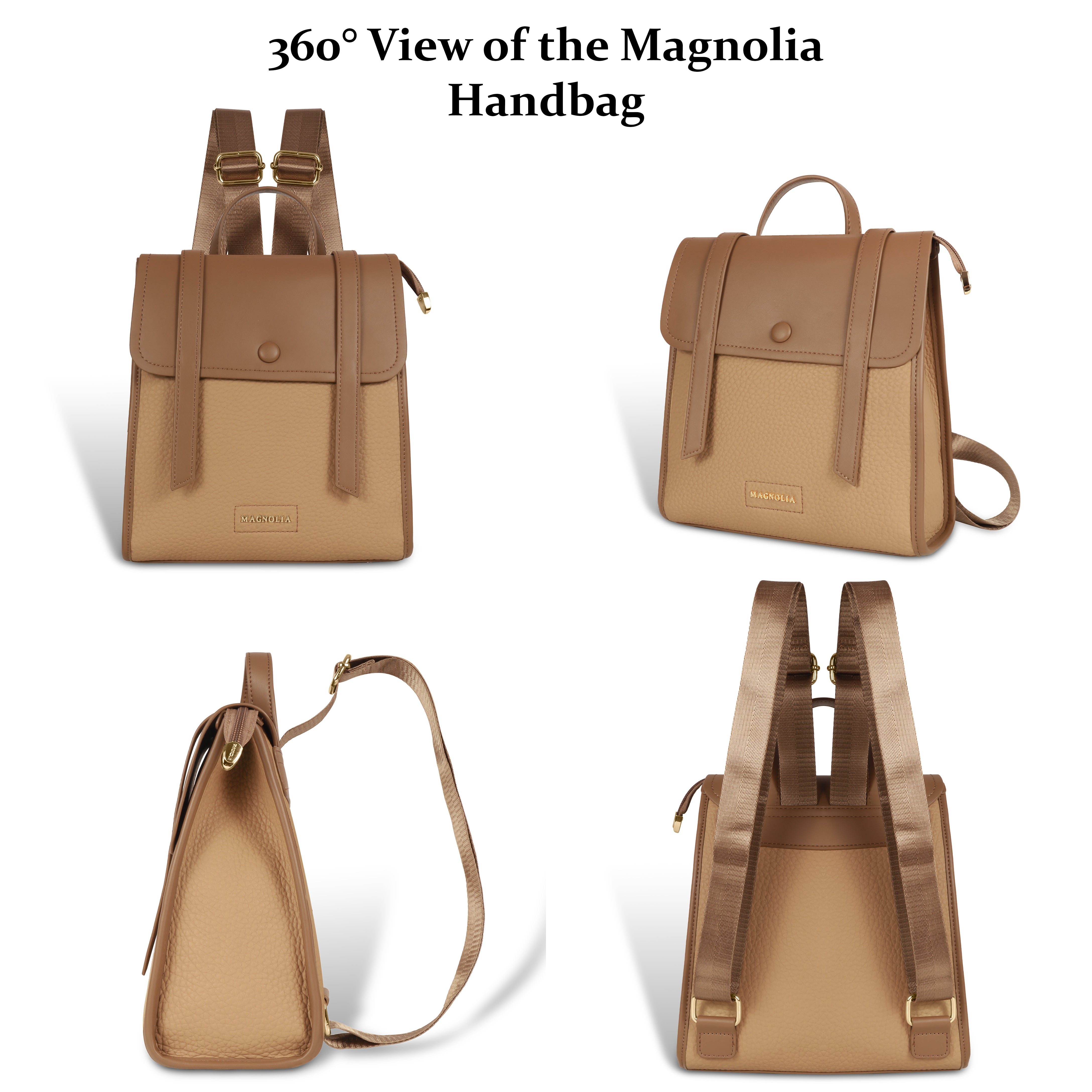 Magnolia Tan Vegan Leather Backpack for Women | 10.5L Stylish Casual Daypack with Long Strap
