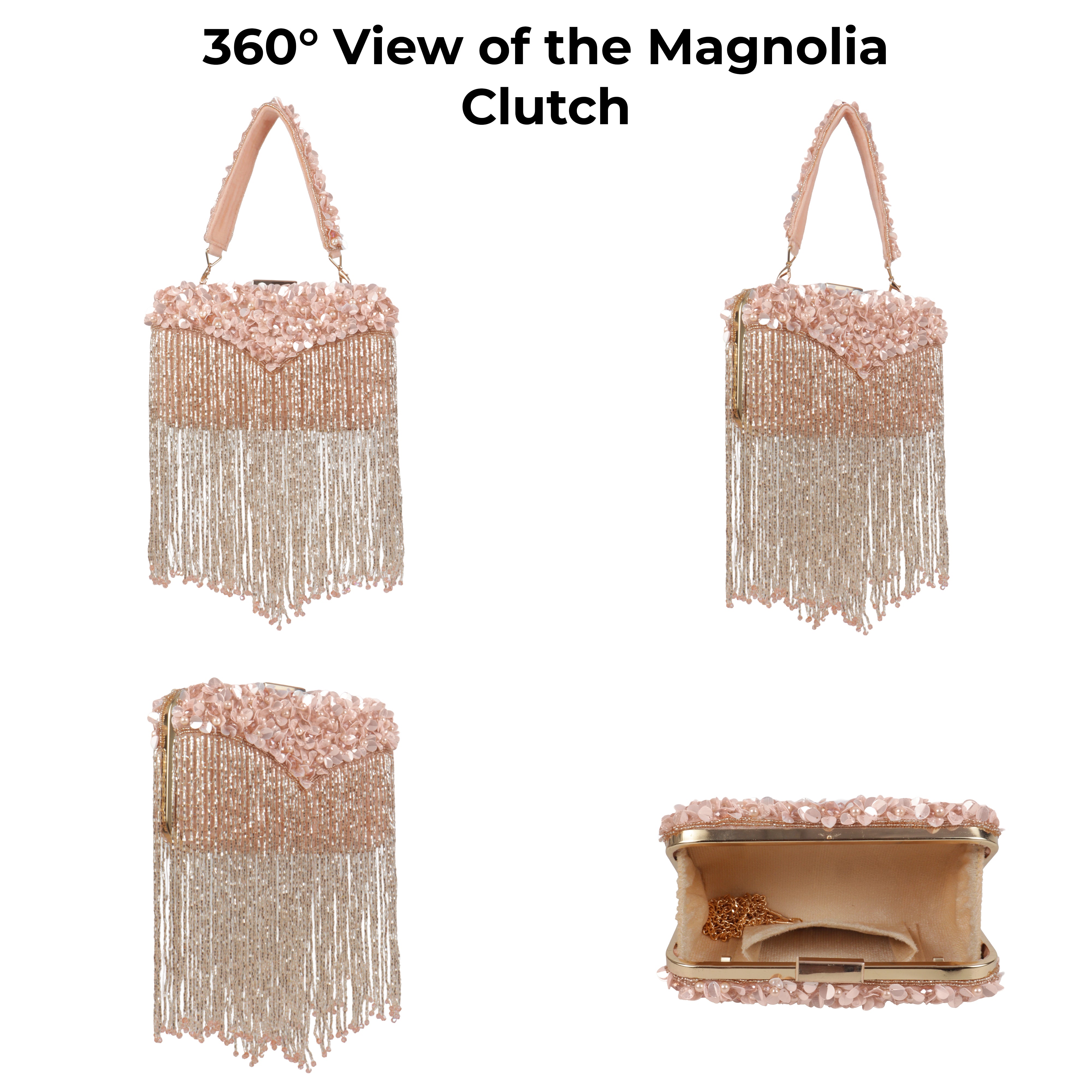 Magnolia-Luxe Peach Clutch with Embellished Fringe Detail
