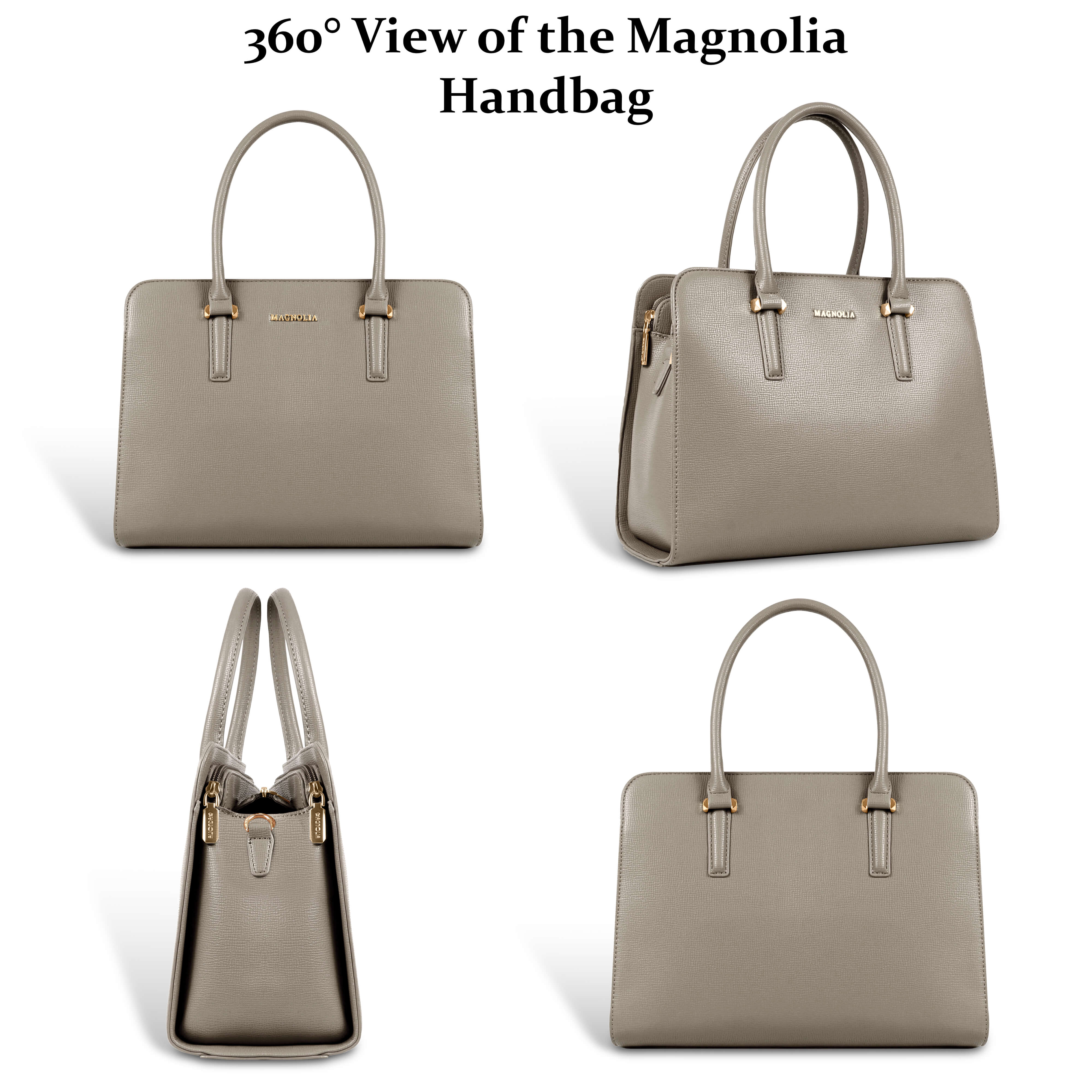 Magnolia® Prime Beige Carryall Vegan LeatherHandbag with Spacious Interior & Long Strap – Bronze