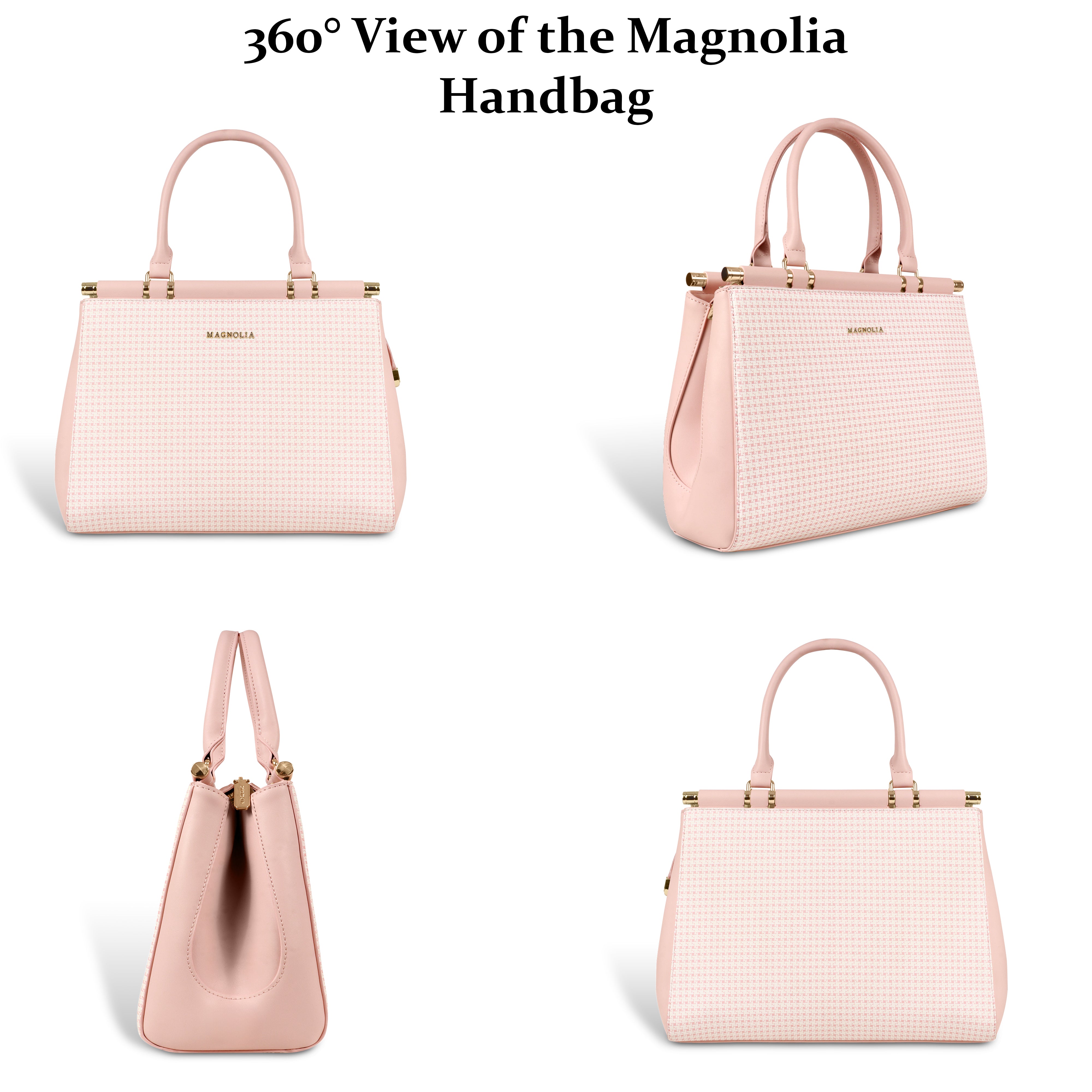 Magnolia Woven Texture Handbag | Pastel Pink | 10L Storage | Adjustable Strap | Spacious Interior