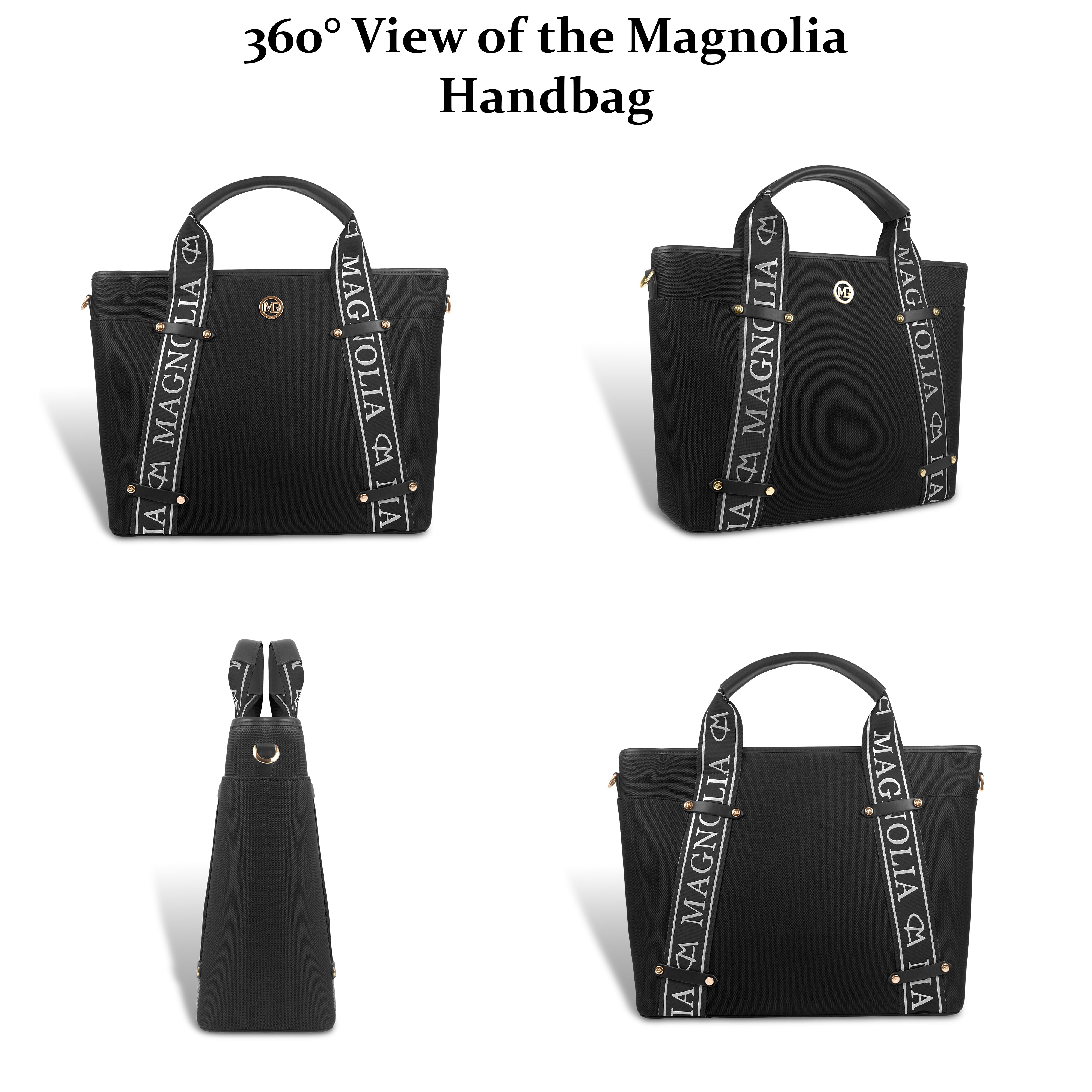 Magnolia® Vegan Leather Black Handbag – 15L Spacious Tote for Everyday & Work Use