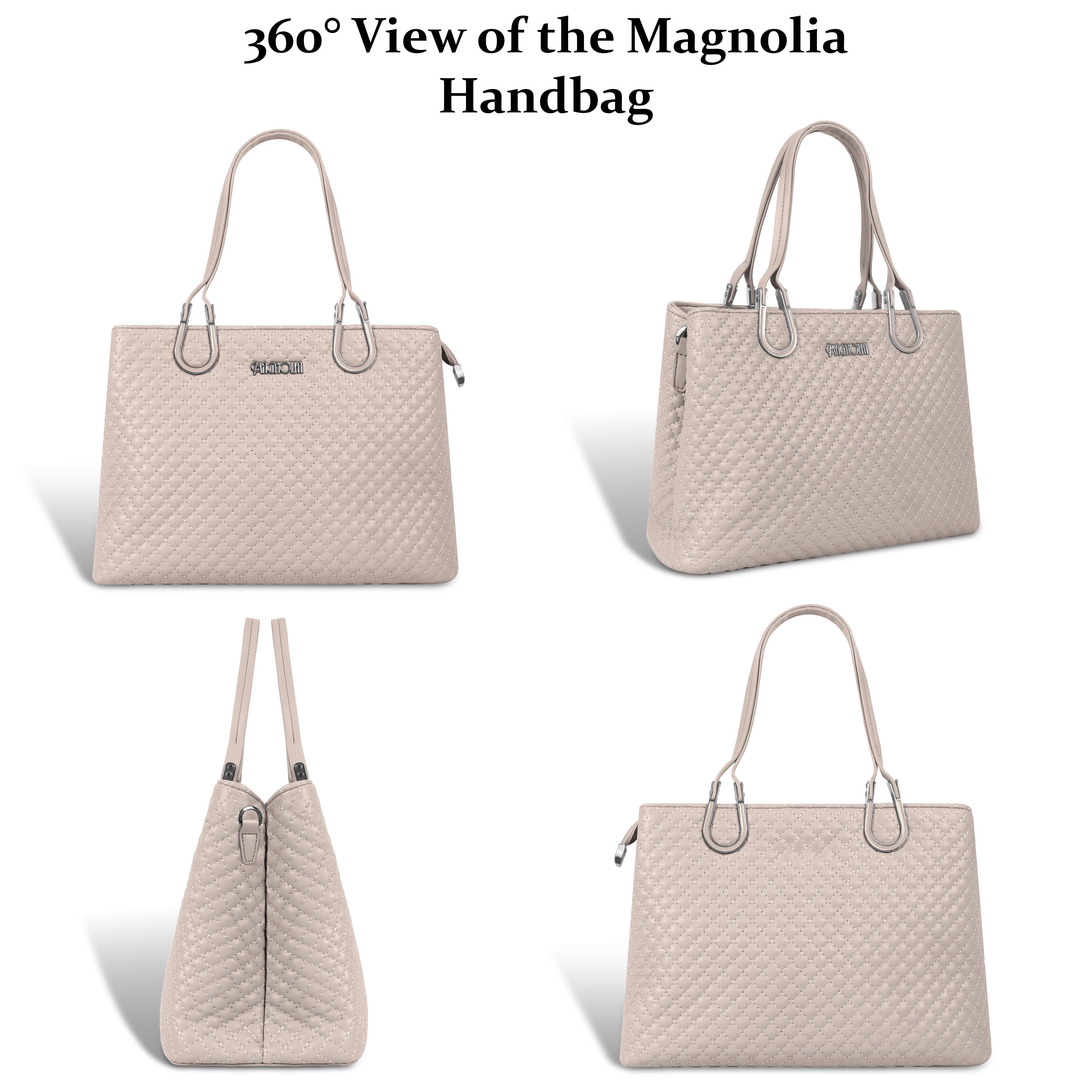 Magnolia Dusty Rose Quilted Faux Leather Handbag for Women | 10.5L Elegant Everyday & Office Shoulder Bag