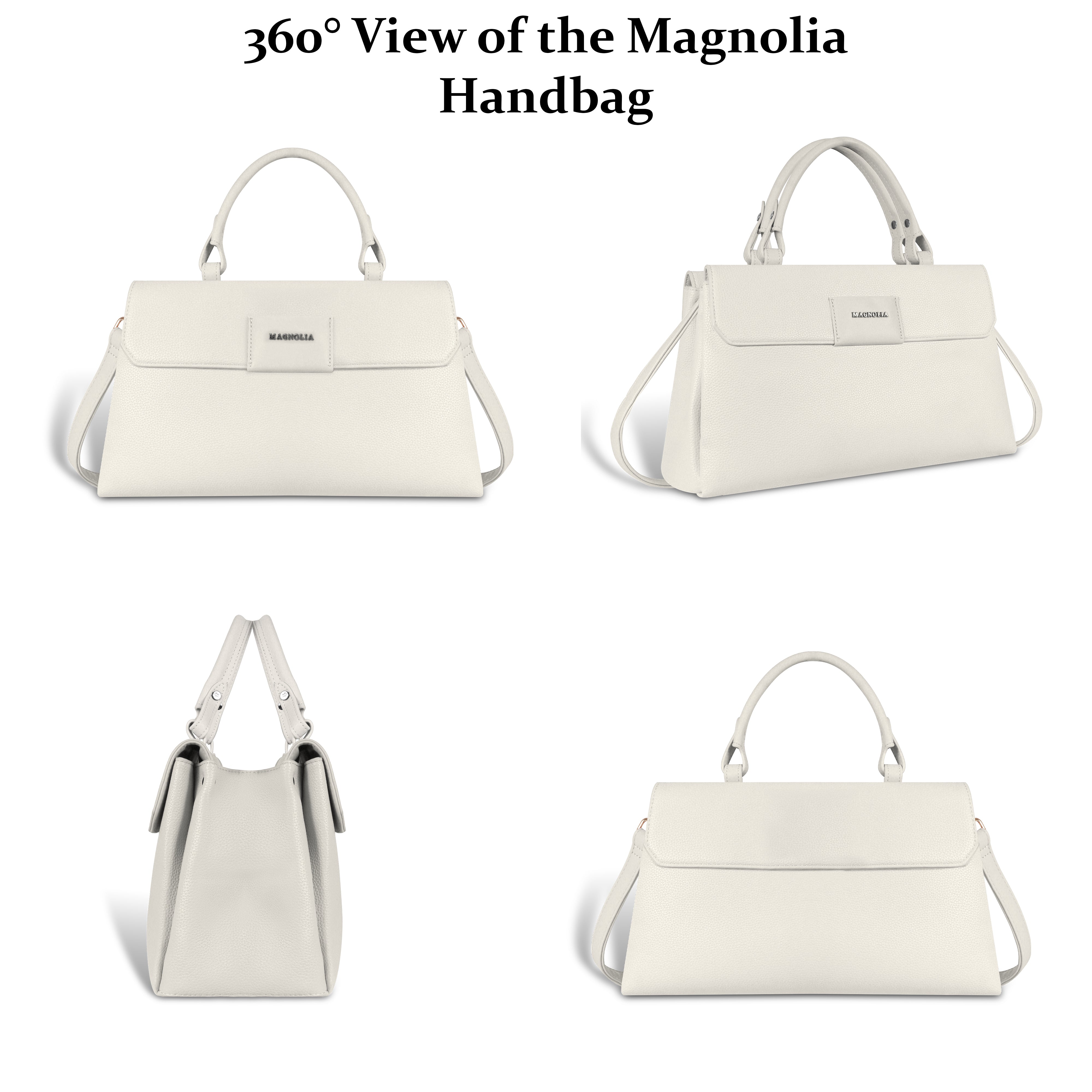 Magnolia Off-White Vegan Leather Handbag for Women | 12L Spacious Everyday & Work Bag with Long Strap