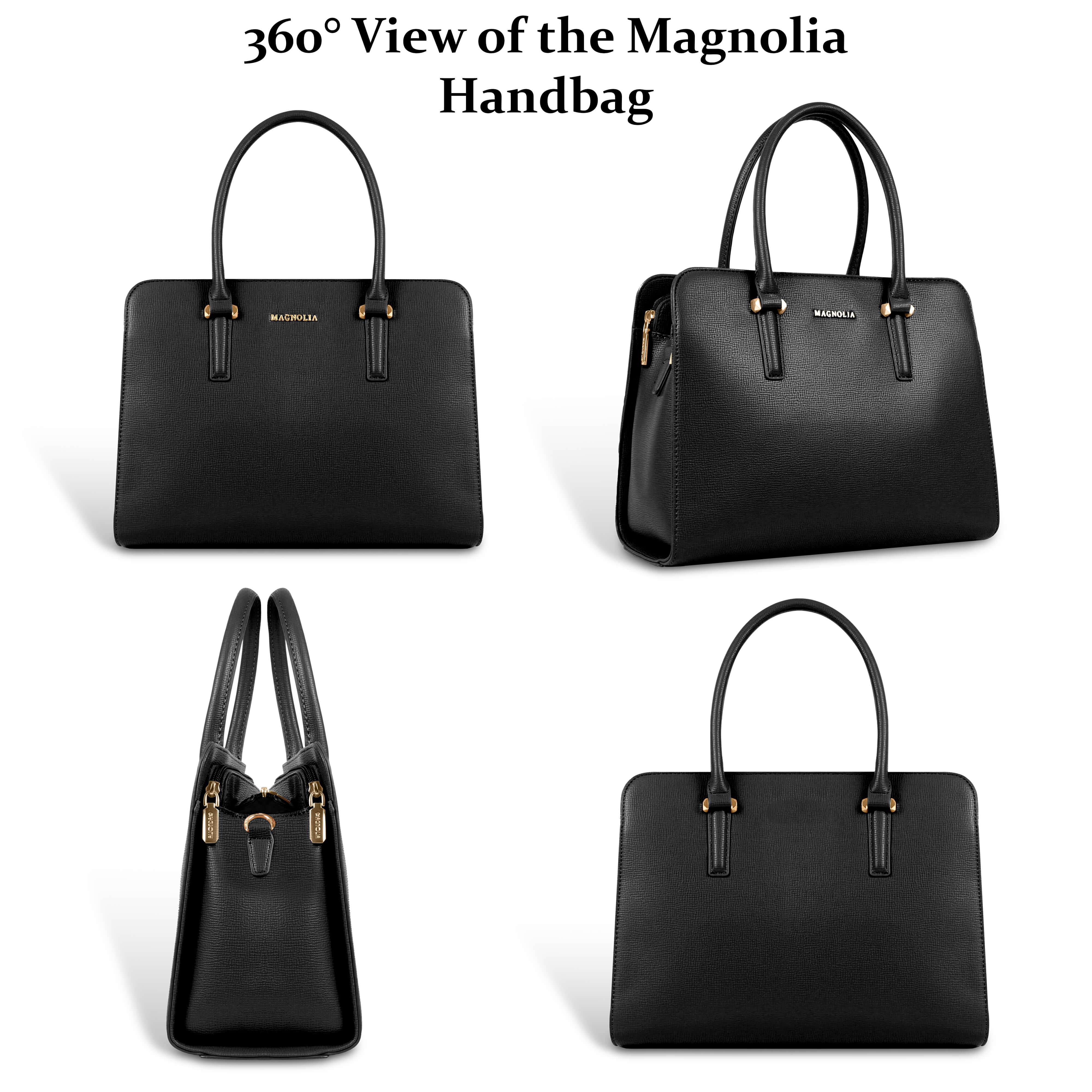 Magnolia® Prime Beige Carryall Vegan LeatherHandbag with Spacious Interior & Long Strap – Black