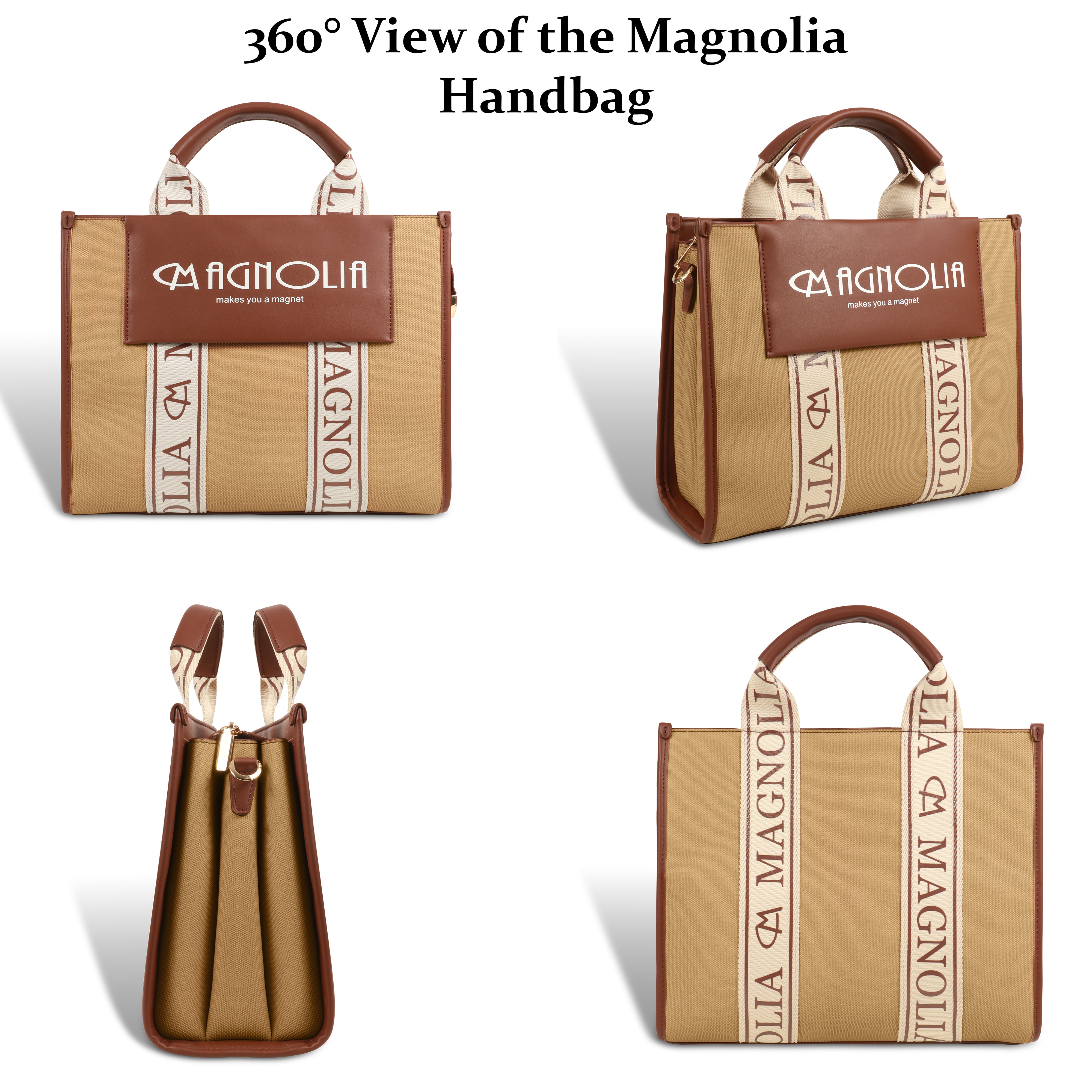 Magnolia® Premium Faux Leather Handbag – 10L Spacious Everyday & Office Bag | Khaki