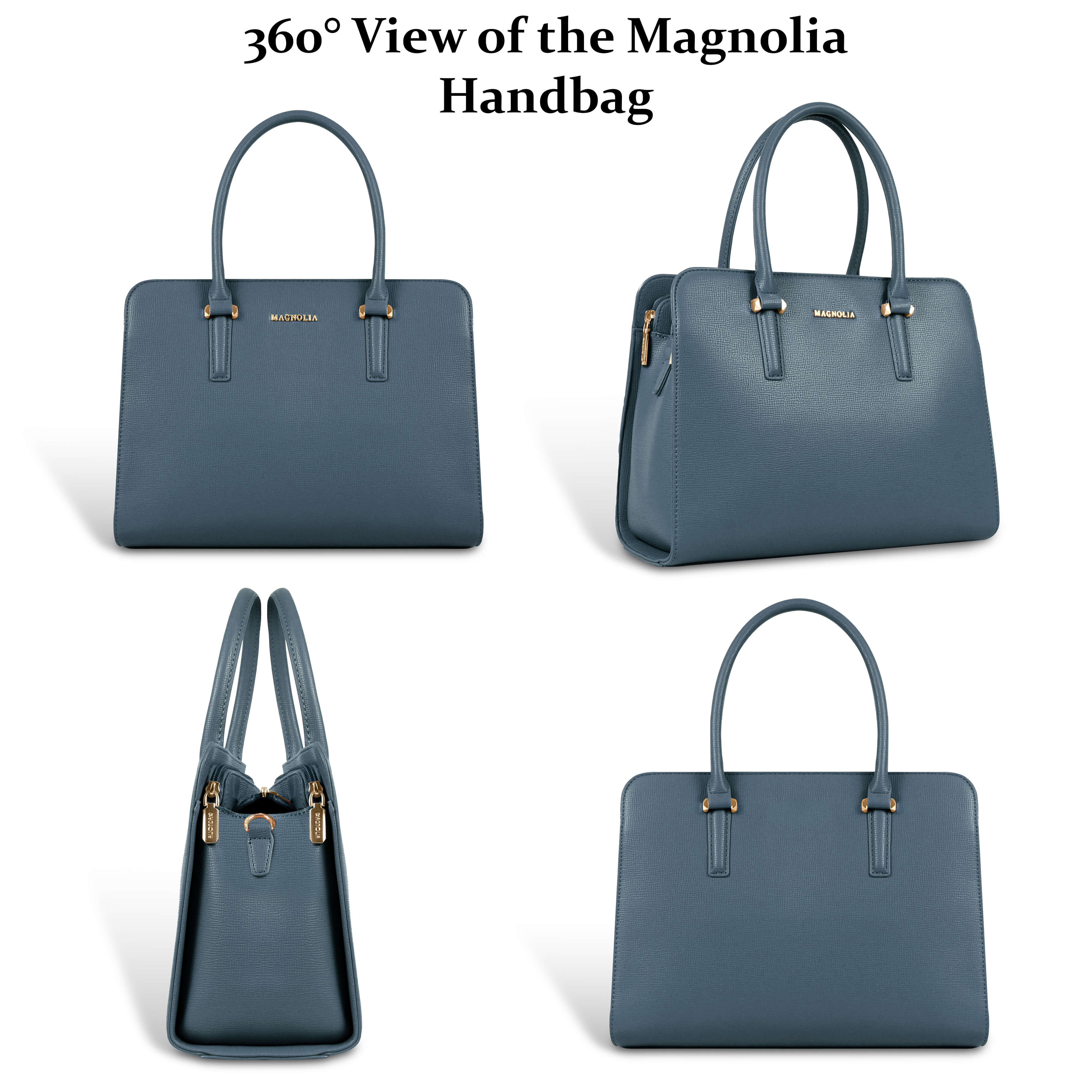 Magnolia® Prime Beige Carryall Vegan LeatherHandbag with Spacious Interior & Long Strap – Blue