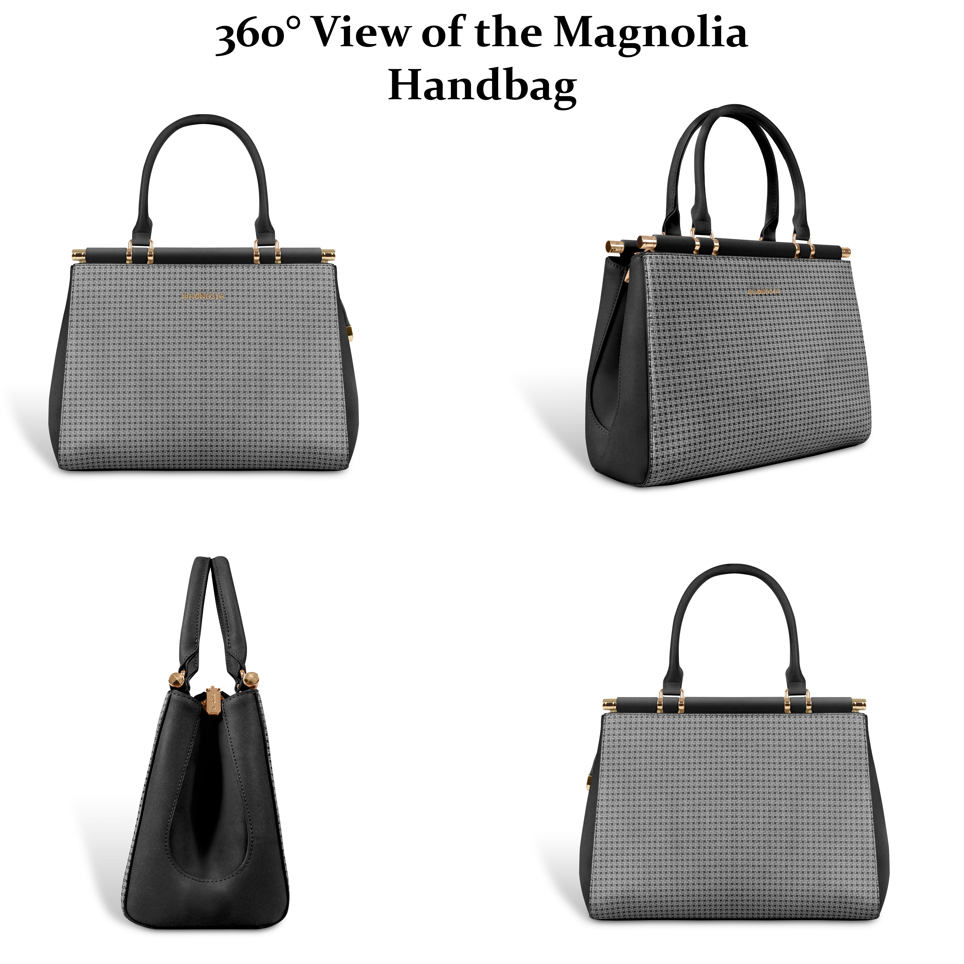 Magnolia Woven Texture Handbag | Black | 10L Storage | Adjustable Strap | Spacious Interior
