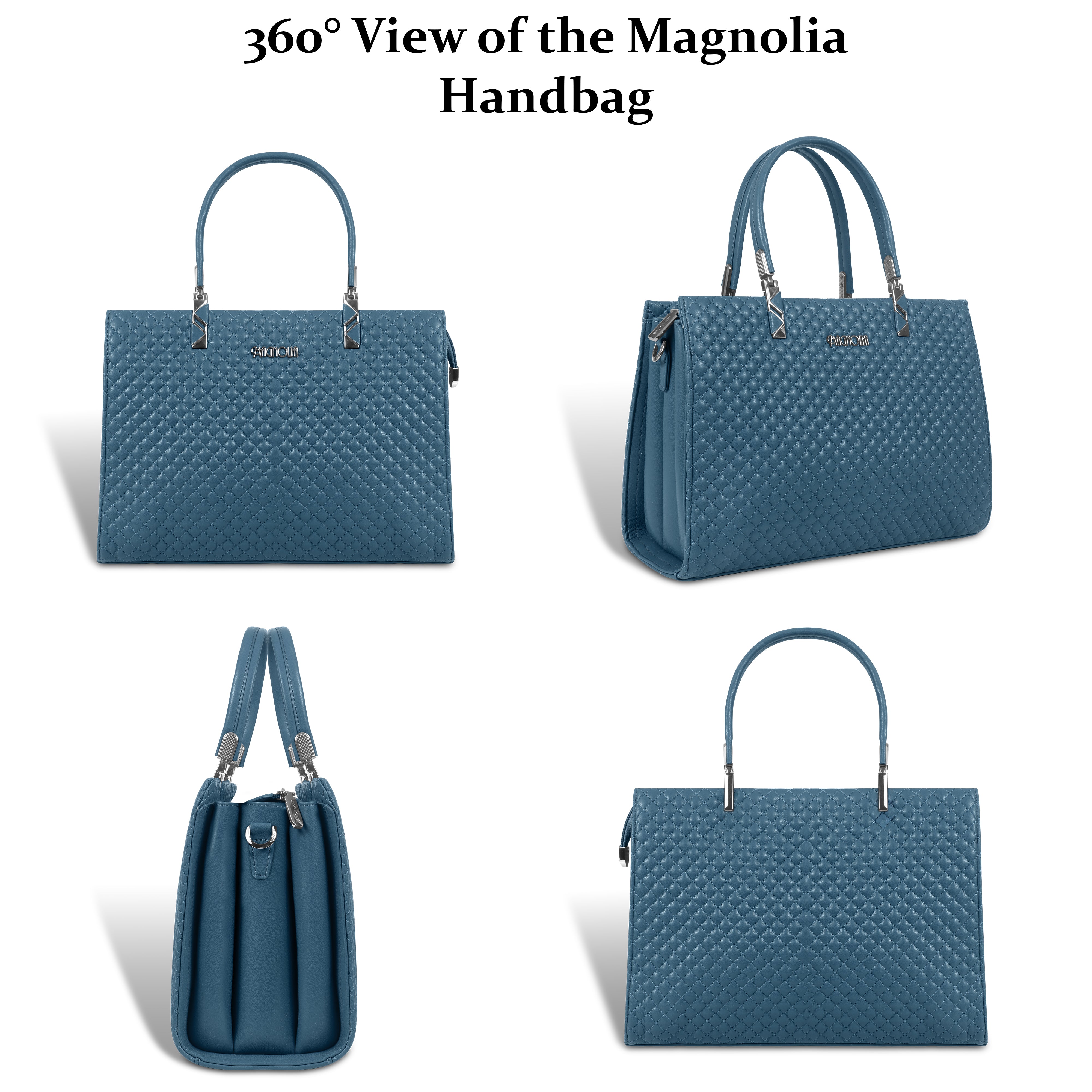 Magnolia Blue Quilted Faux Leather Handbag for Women | 10.5L Stylish Everyday & Office Use Bag with Long Strap