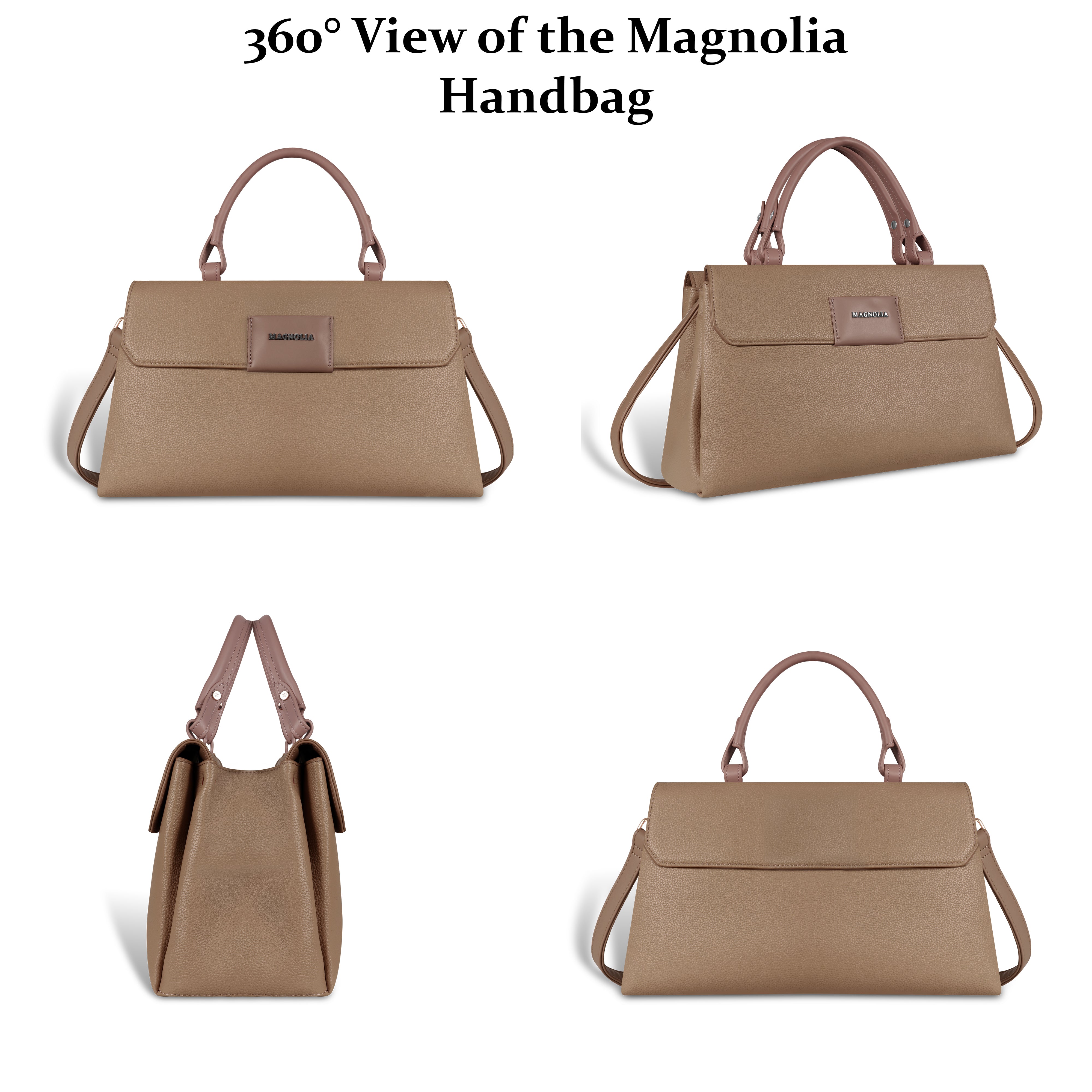 Magnolia Taupe Vegan Leather Handbag for Women | 12L Spacious Everyday & Work Bag with Long Strap