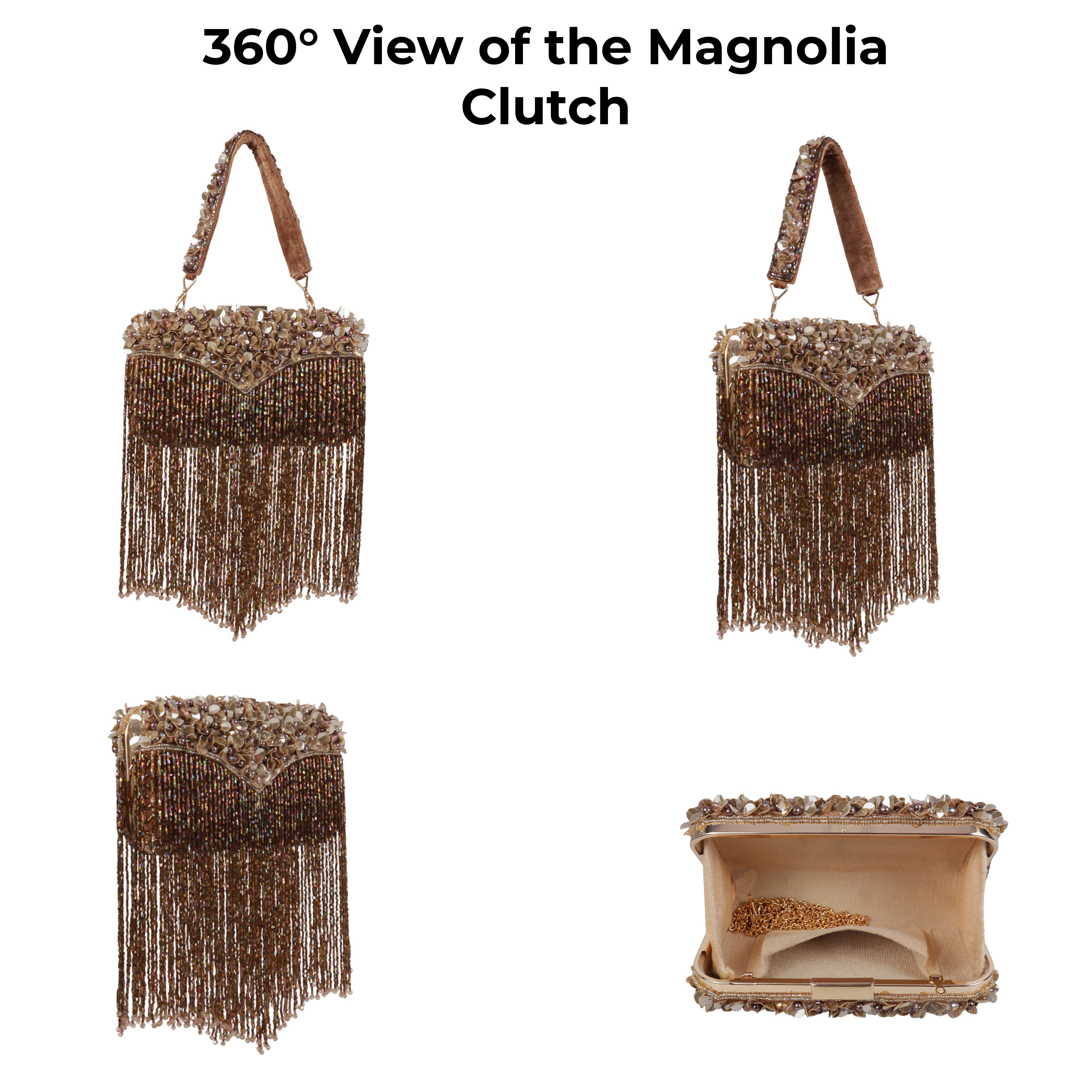 Magnolia-Luxe Brown Clutch with Embellished Fringe Detail