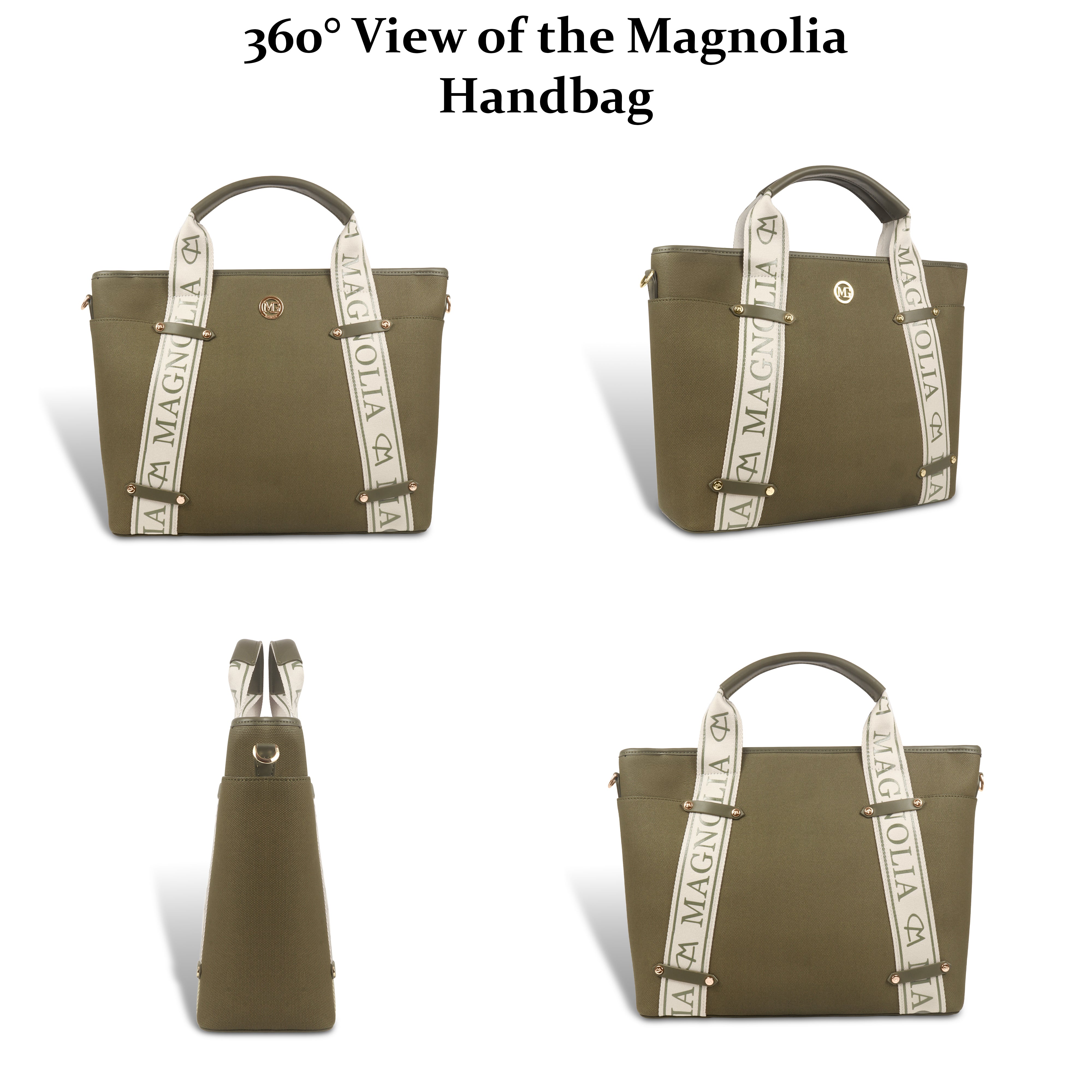 Magnolia® Vegan Leather Olive Green Handbag – 15L Spacious Tote for Everyday & Work Use