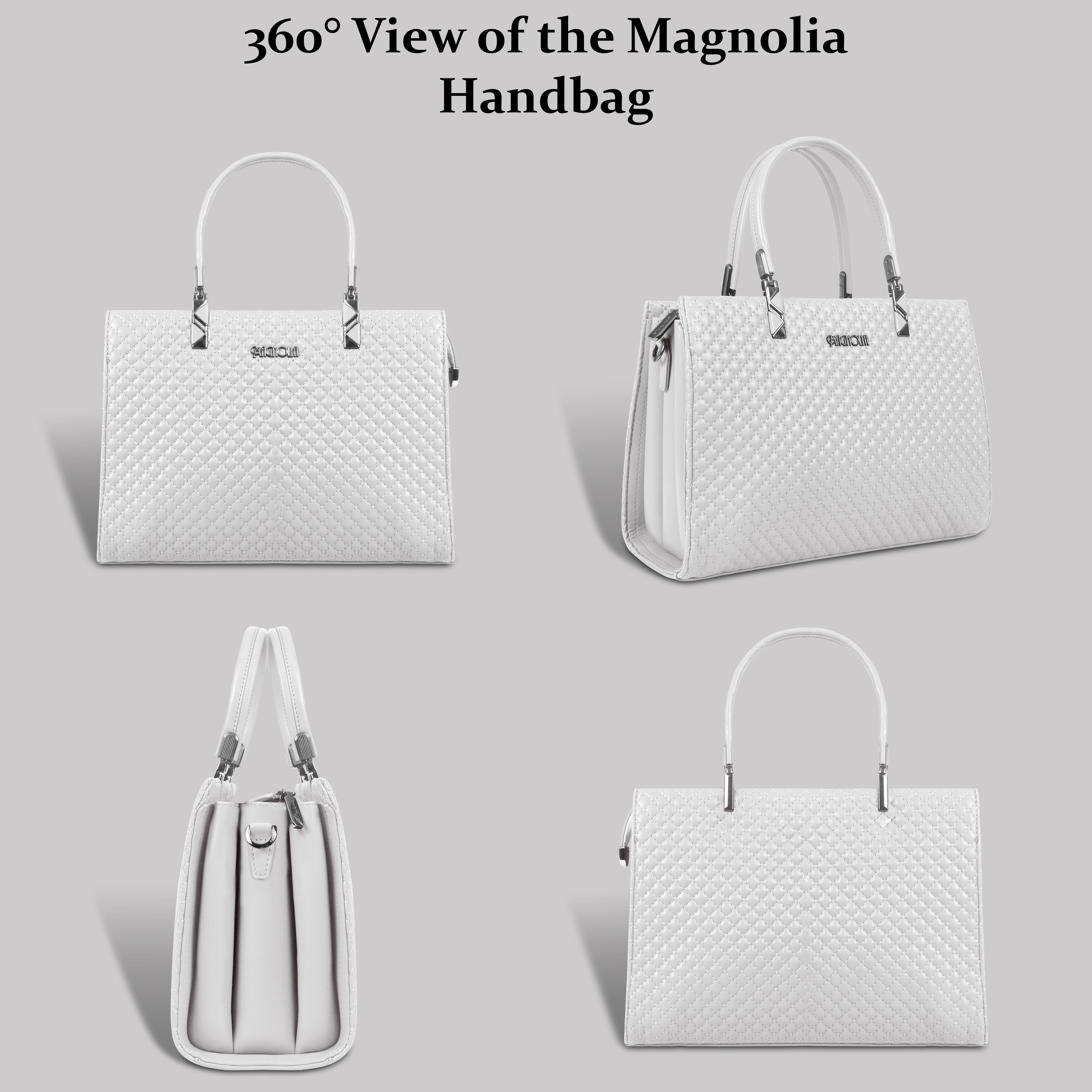 Magnolia White Quilted Faux Leather Handbag for Women | 10.5L Stylish Everyday & Office Use Bag with Long Strap