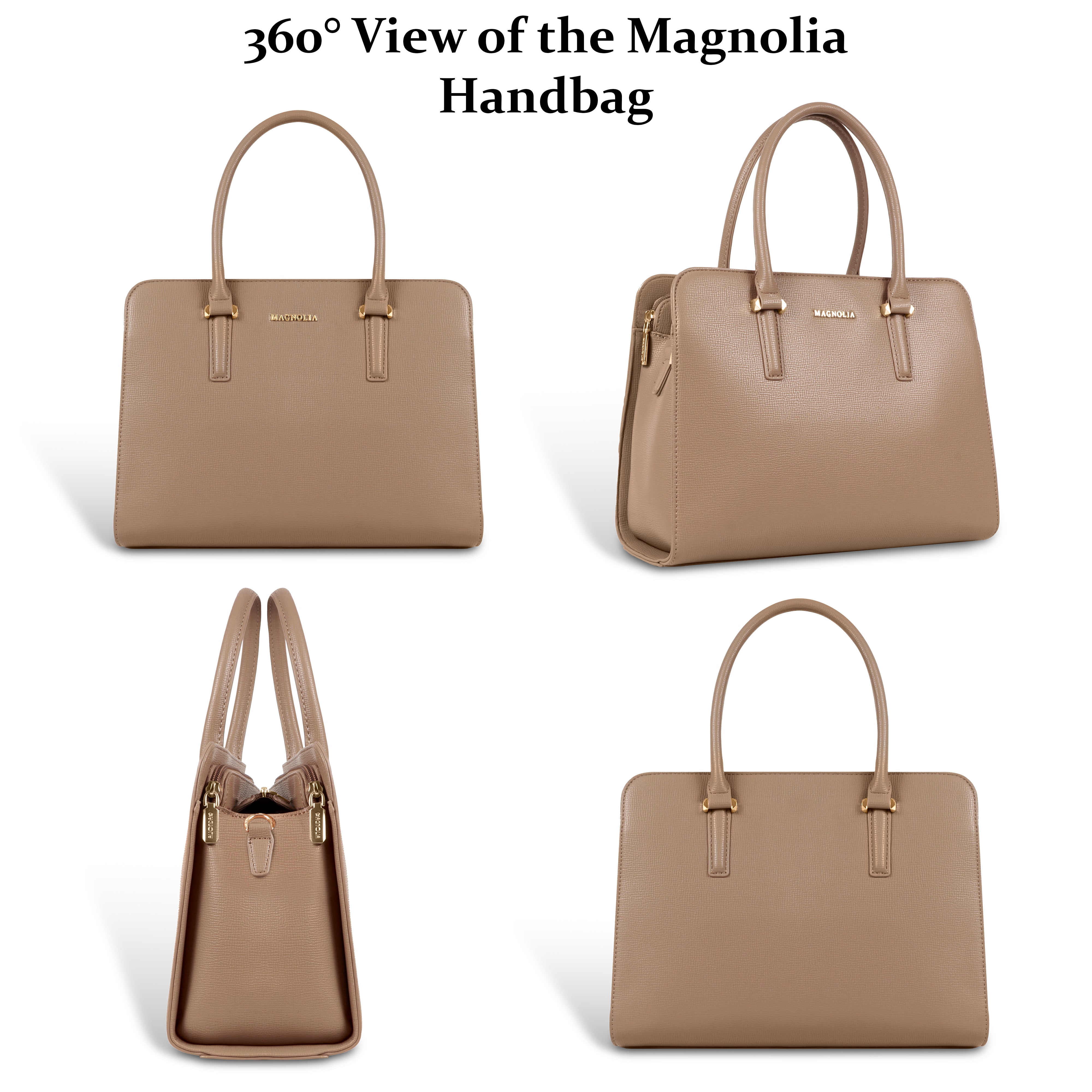 Magnolia® Prime Beige Carryall Vegan LeatherHandbag with Spacious Interior & Long Strap – Khaki