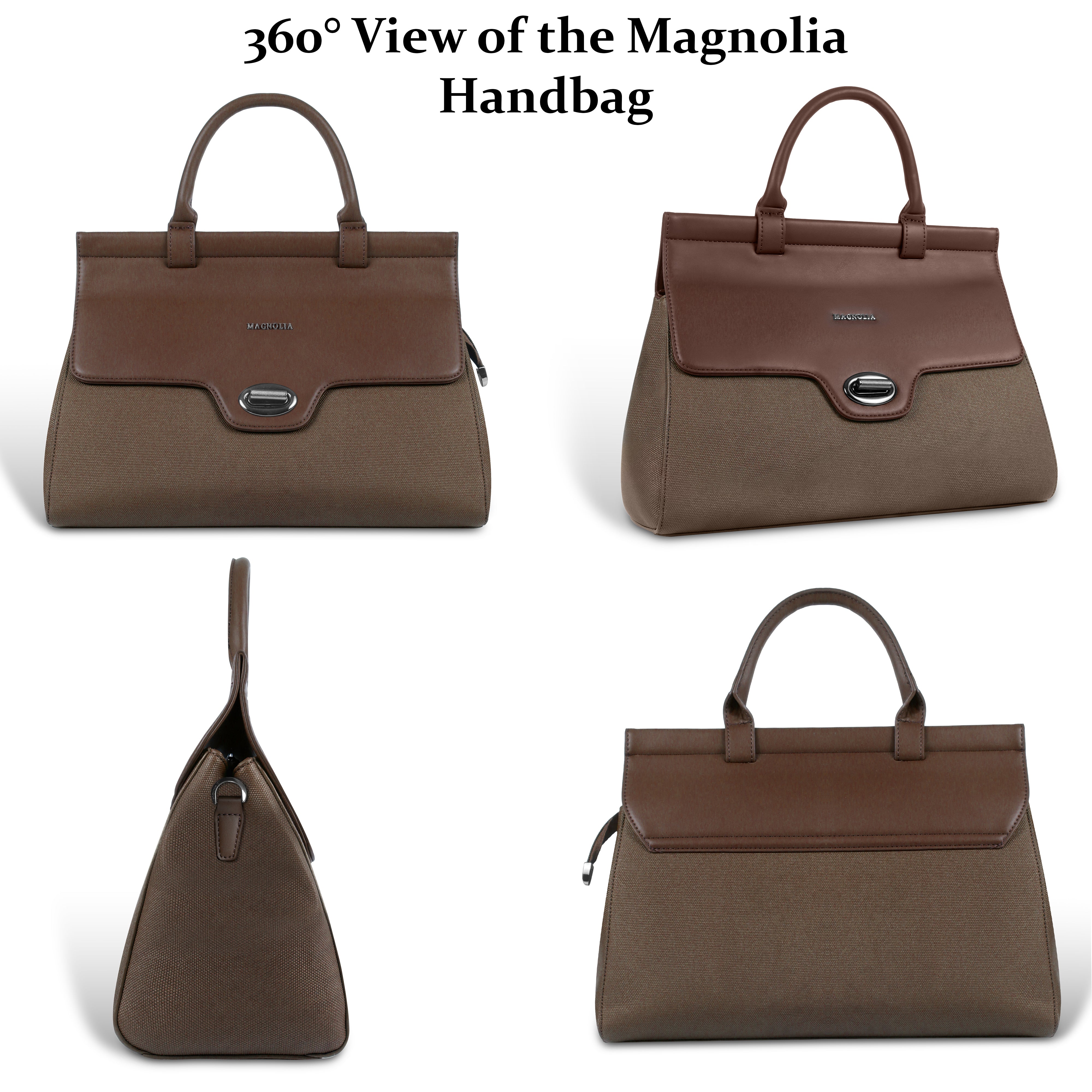 Magnolia Handbag |Brown | Premium PU Leather & Canvas | Work & Formal Bag