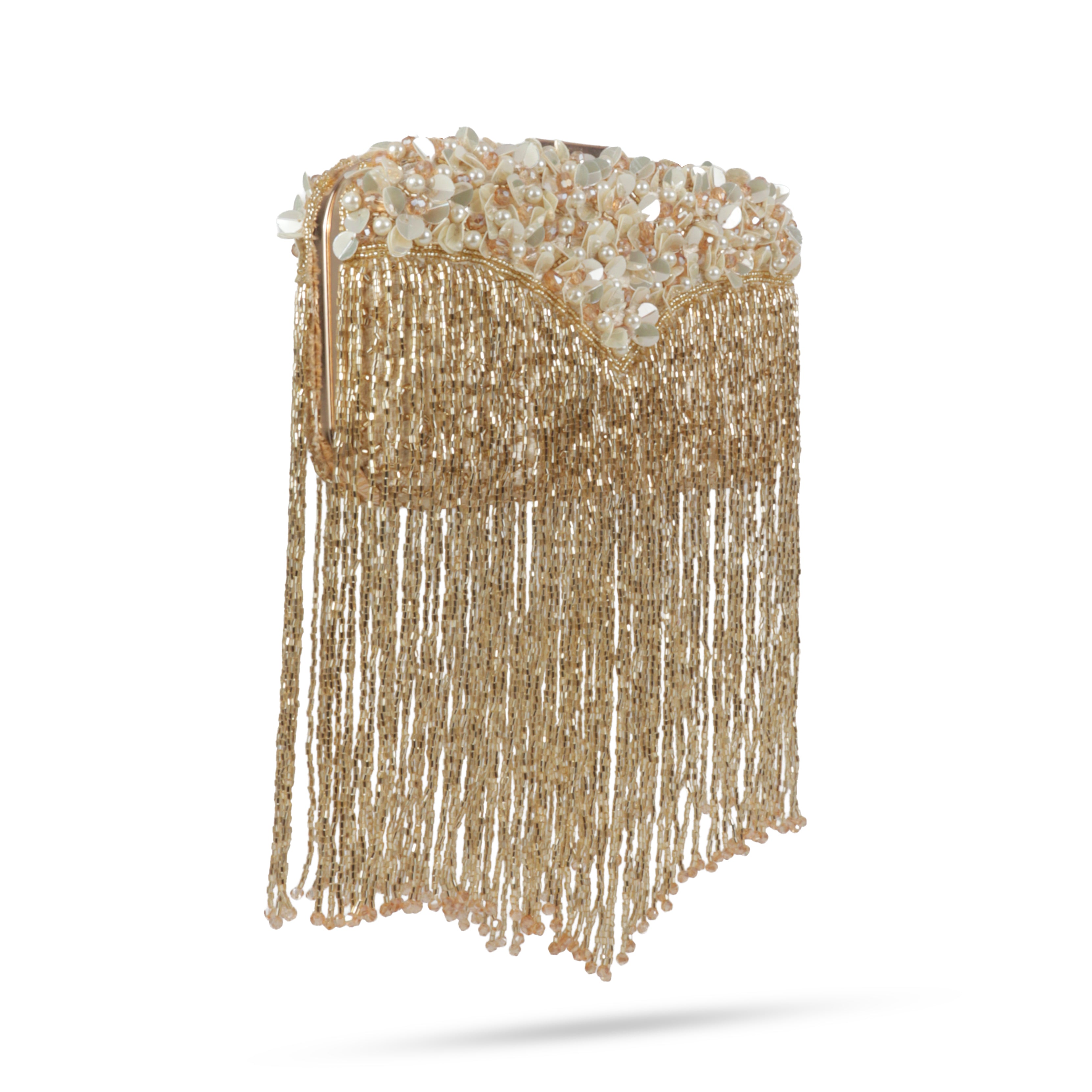 Magnolia-Luxe Gold Clutch with Embellished Fringe Detail