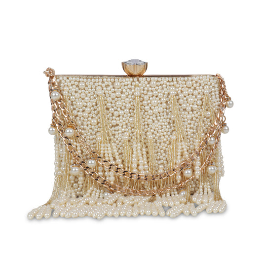 Magnolia Beige Velvet Embellished Women Clutch