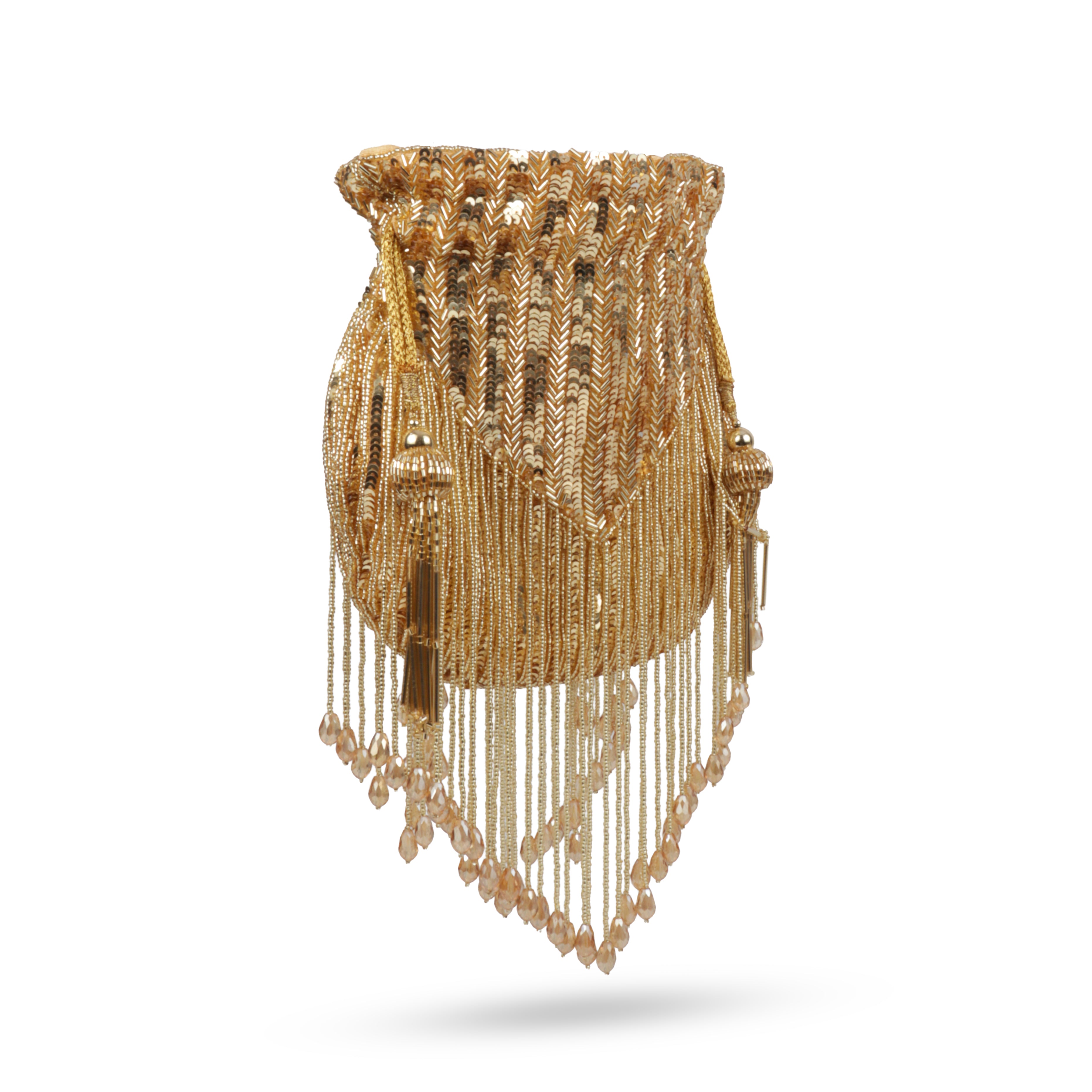 Magnolia Luxe Gold Bridal & Party Clutch Bag with Beaded Tassels