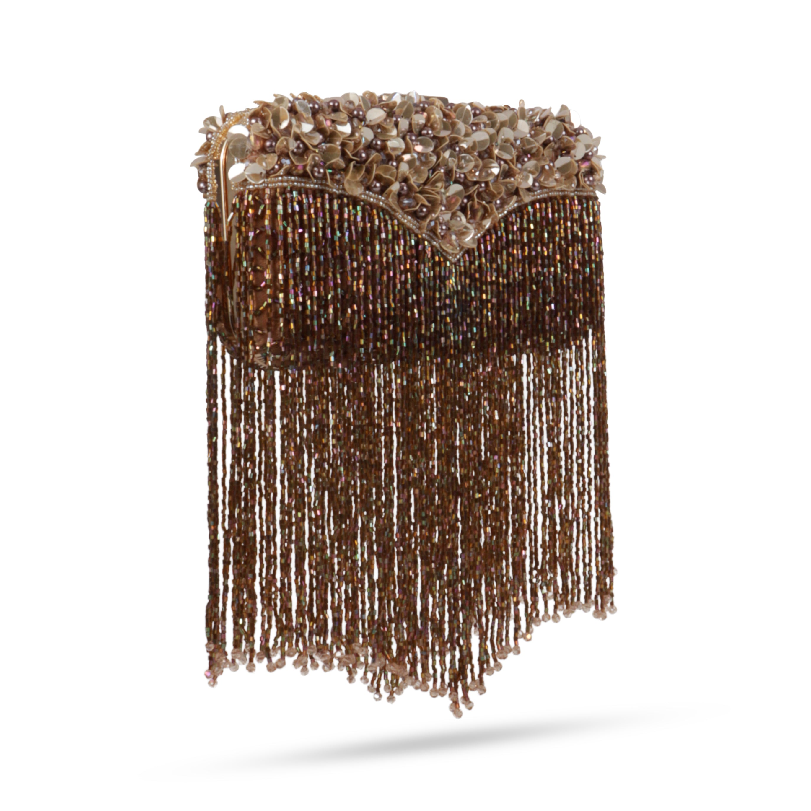 Magnolia-Luxe Brown Clutch with Embellished Fringe Detail